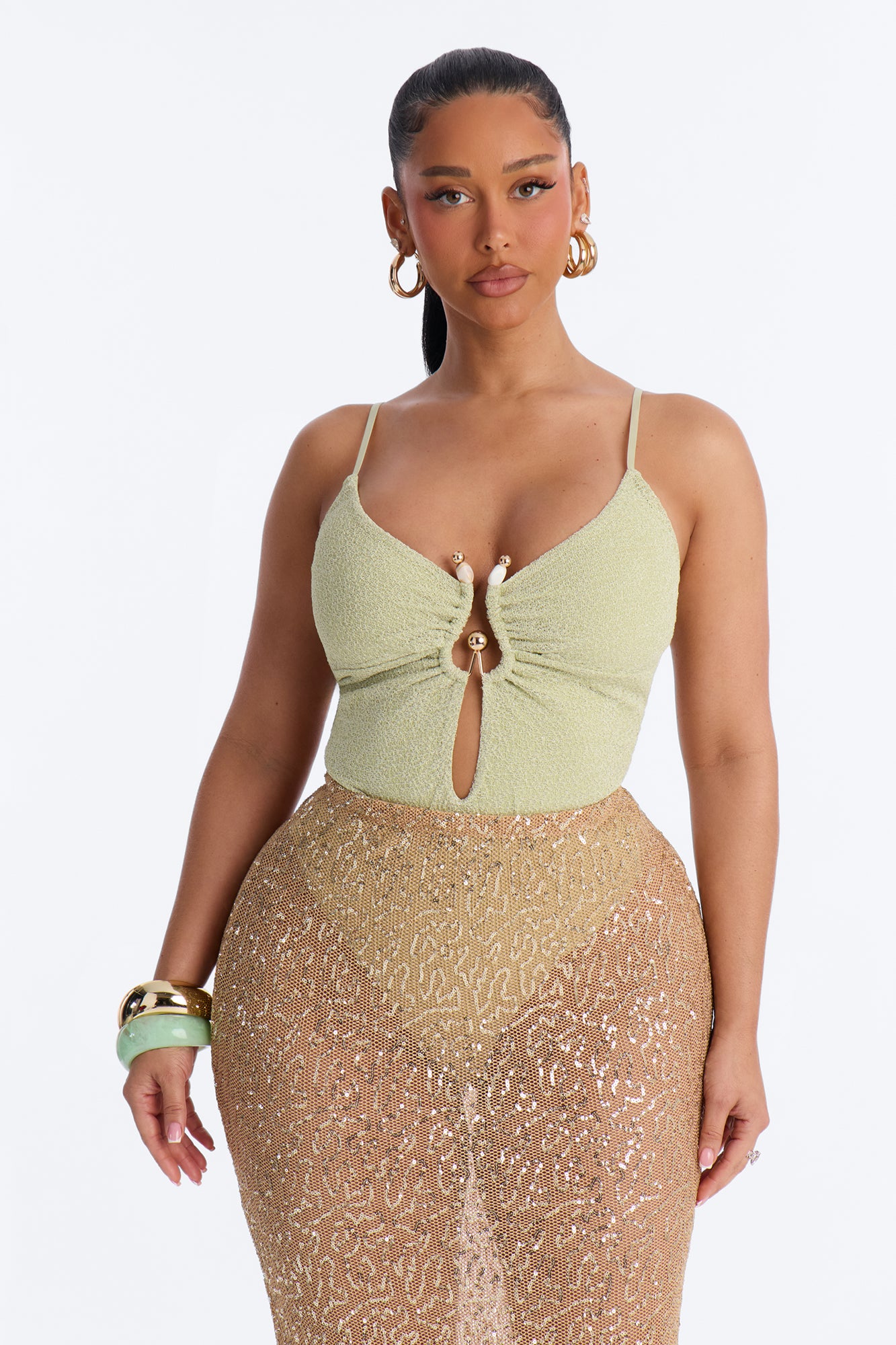 Marisol Metallic Knit Hardware Bodysuit - Green - Image 3