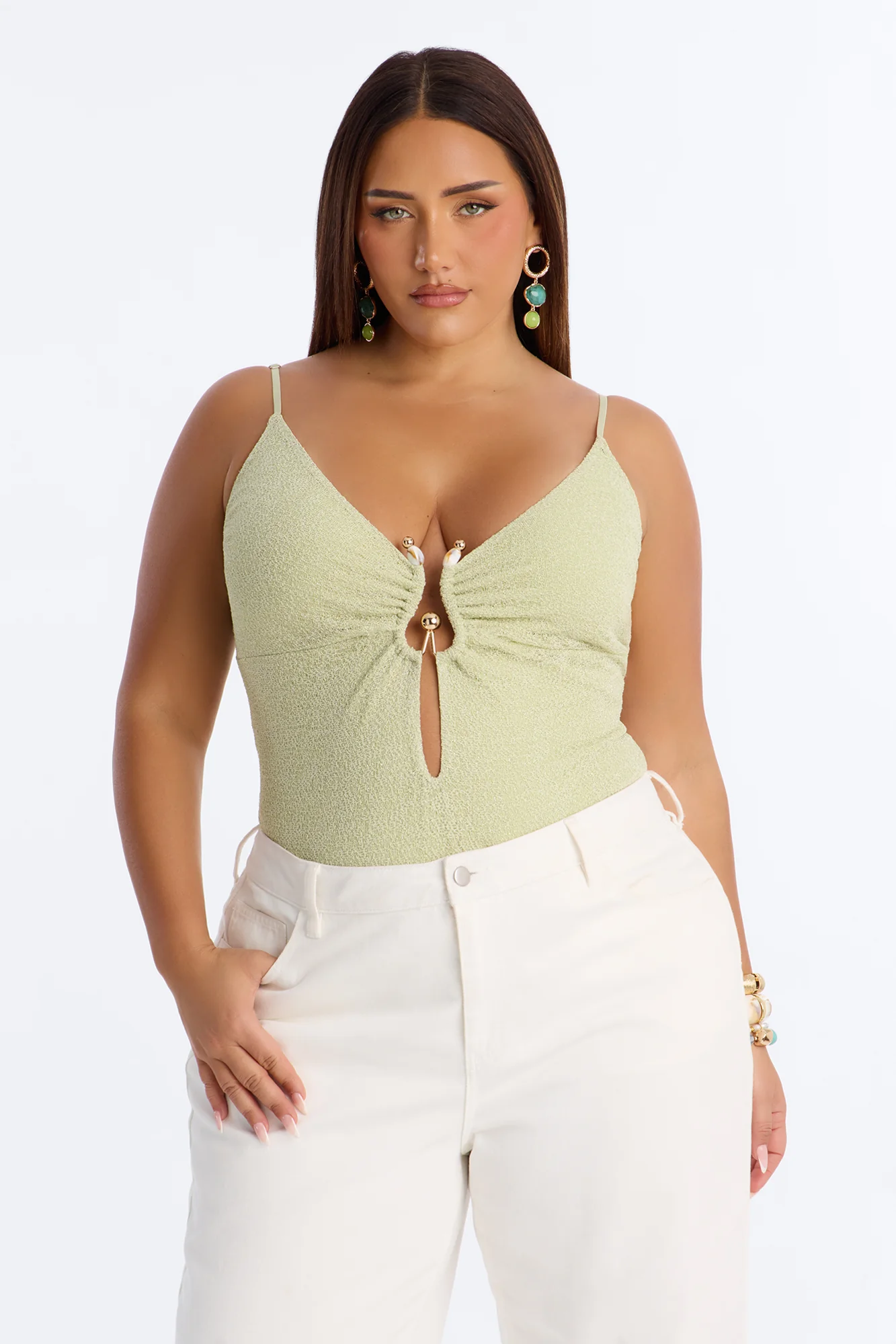 Marisol Metallic Knit Hardware Bodysuit - Green - Image 8
