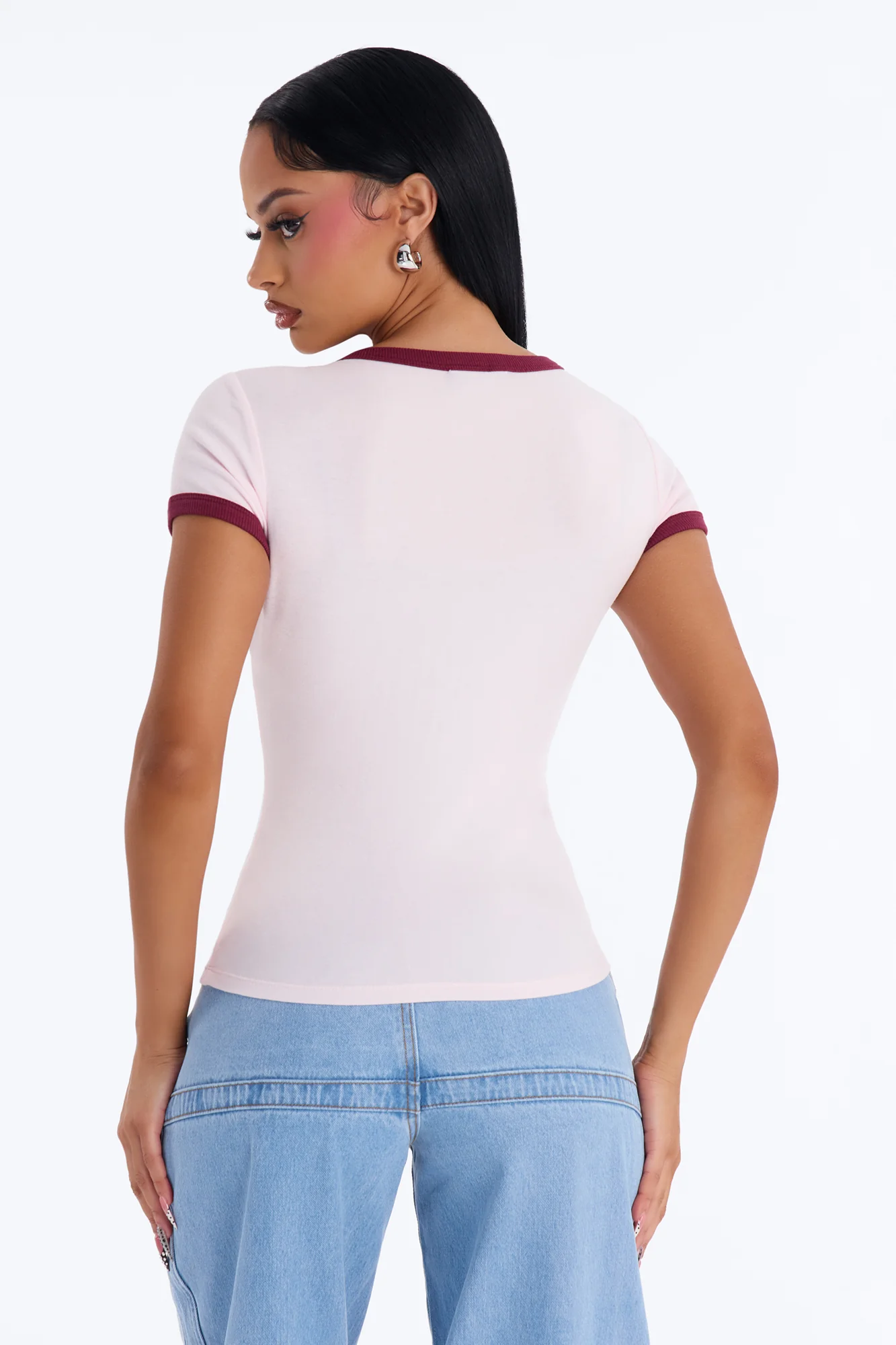 Marissa Crew Neck Contrast Short Sleeve Top - Pink/combo - Image 4