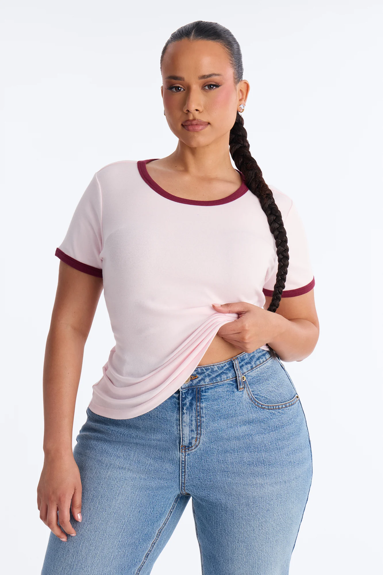 Marissa Crew Neck Contrast Short Sleeve Top - Pink/combo - Image 5