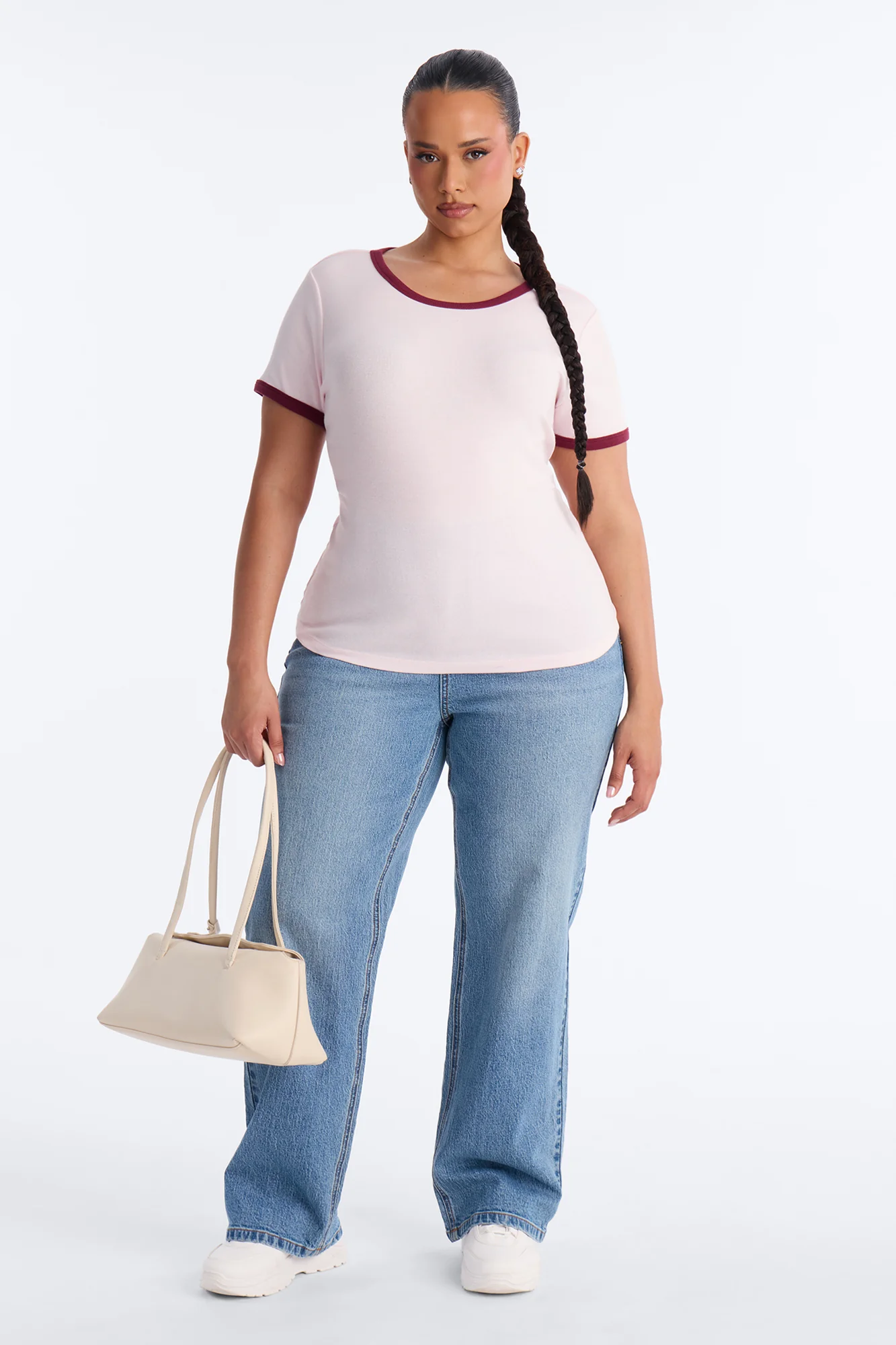 Marissa Crew Neck Contrast Short Sleeve Top - Pink/combo - Image 6