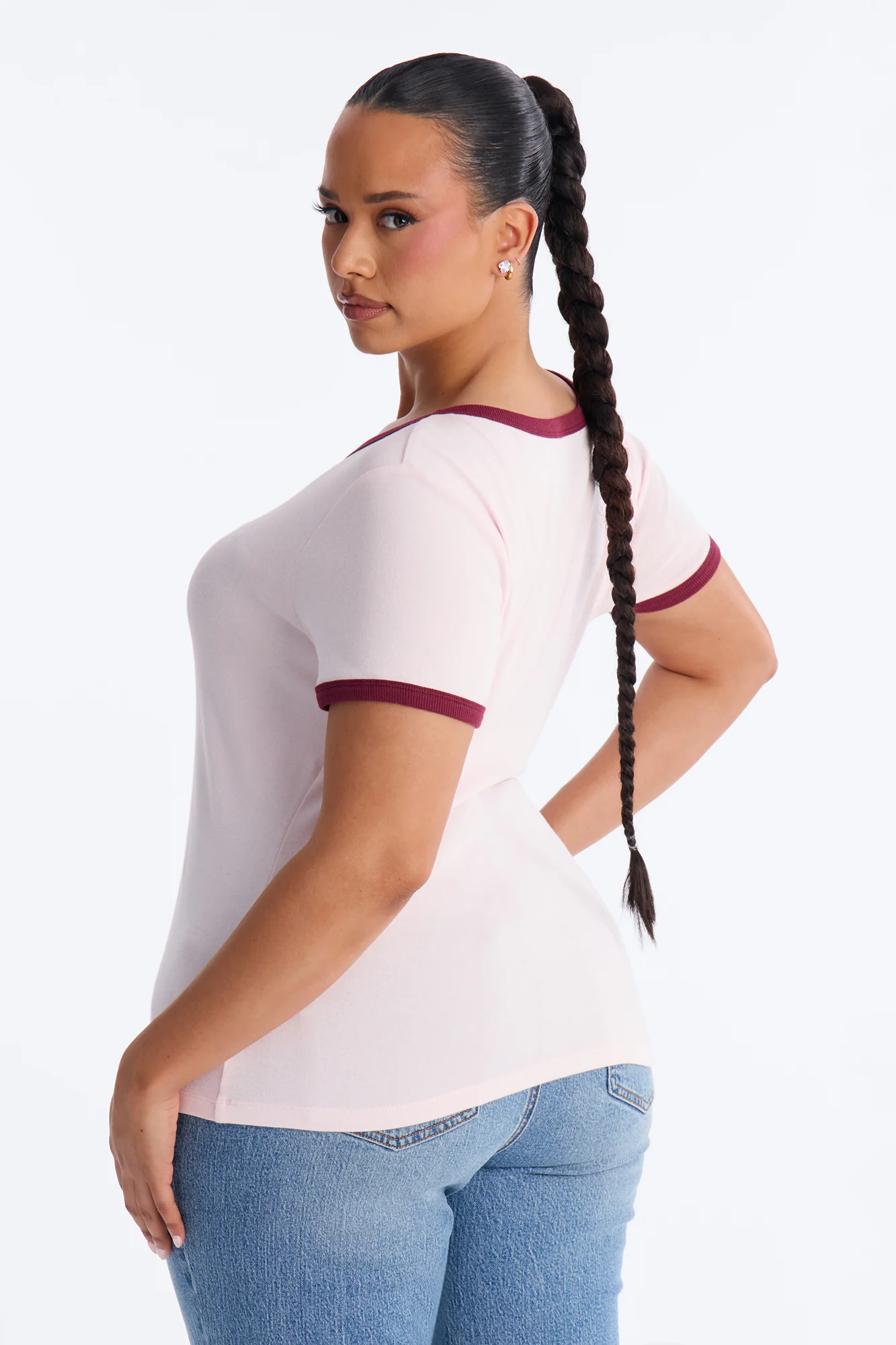 Marissa Crew Neck Contrast Short Sleeve Top - Pink/combo - Image 7