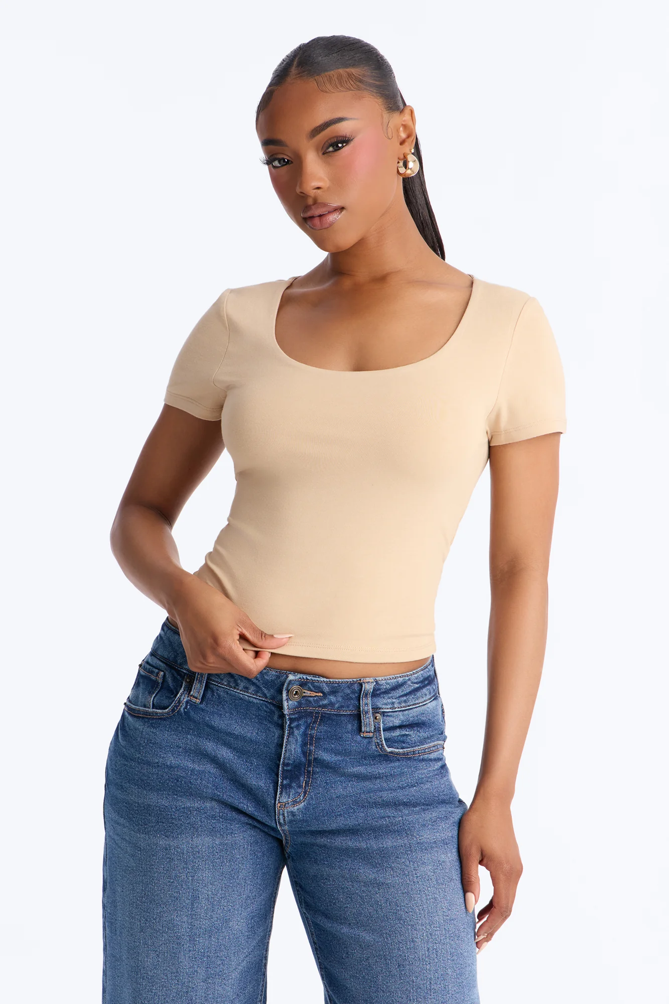 Marissa Double Lined Basic Top - Taupe