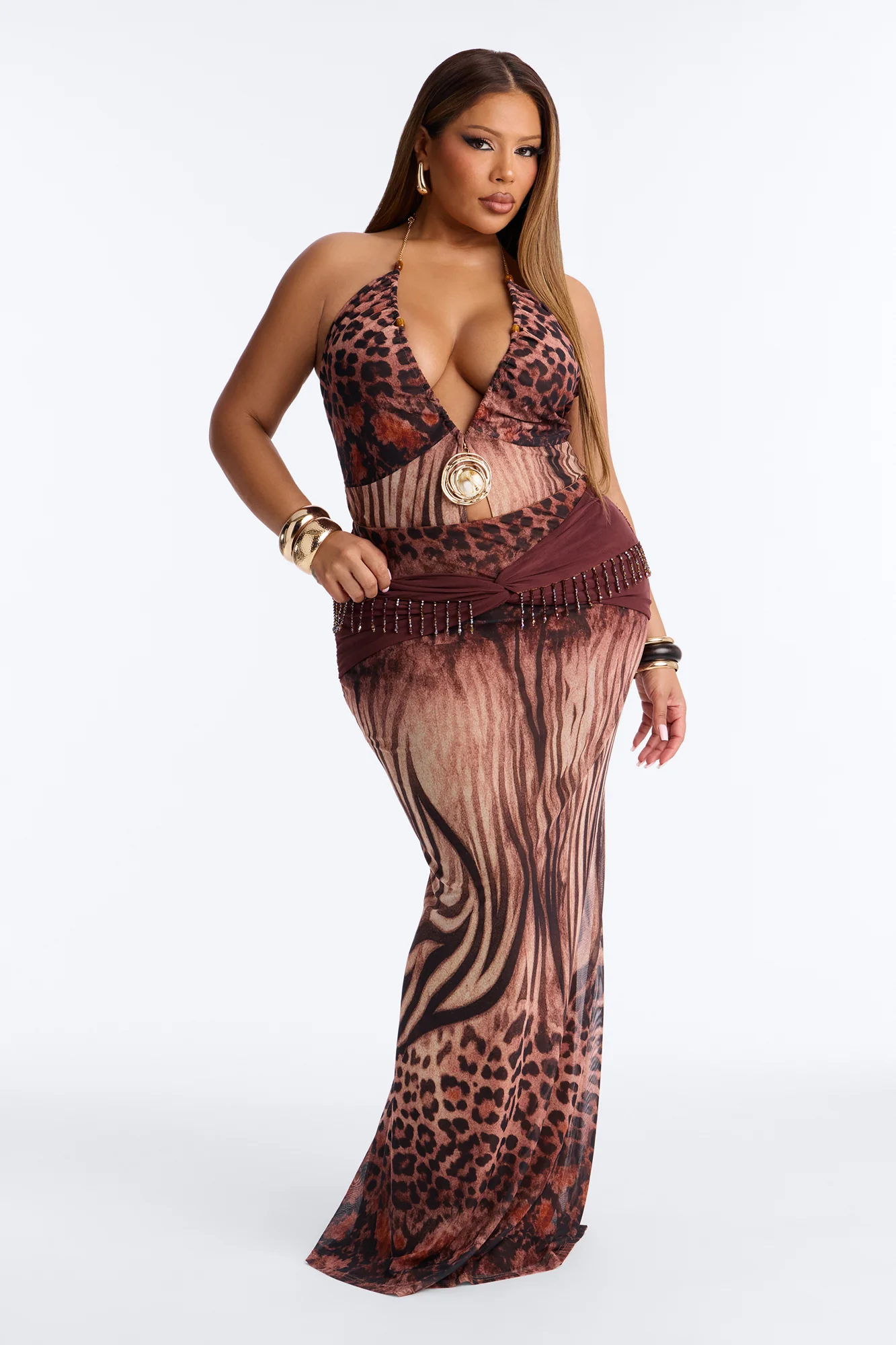Marissa Hardware Maxi Skirt Set - Brown/combo - Image 7
