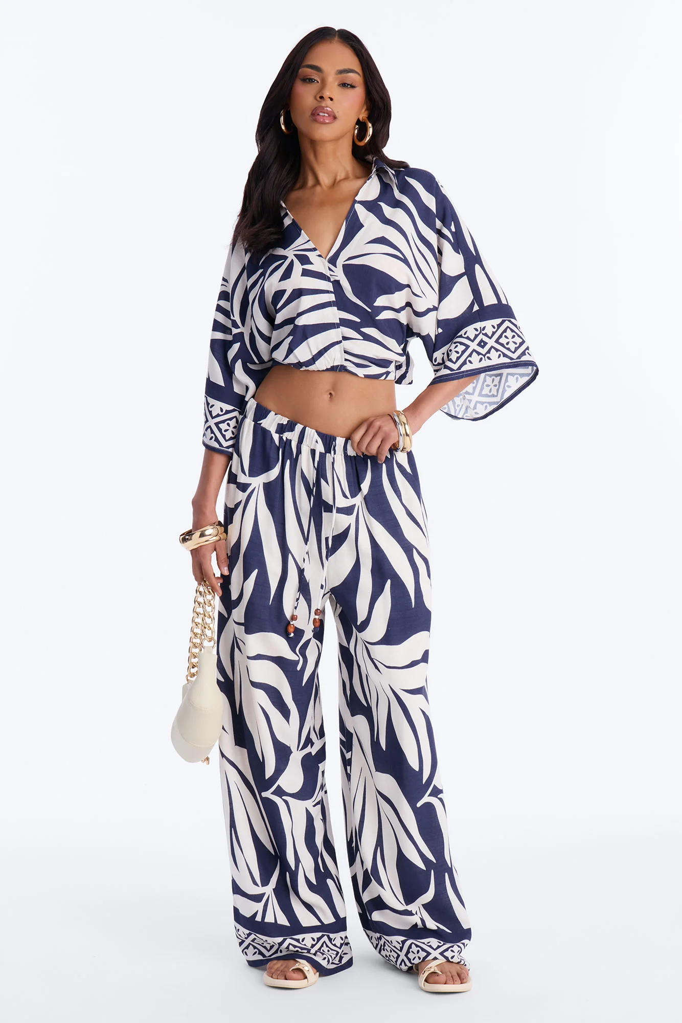 Marissa Linen Floral Pant Set - Navy/combo
