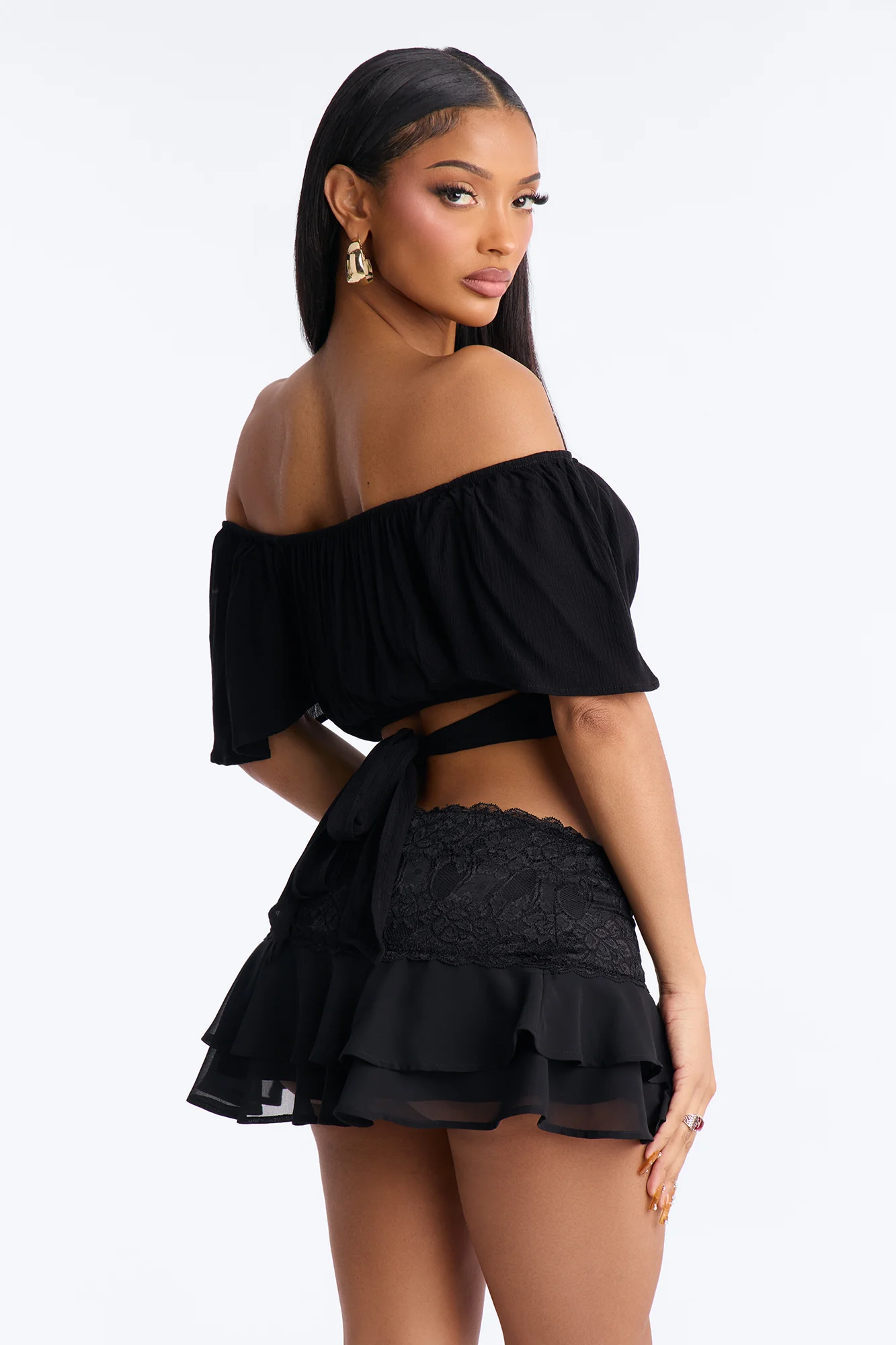 Maritsa Tie Back Gauze Top - Black - Image 3