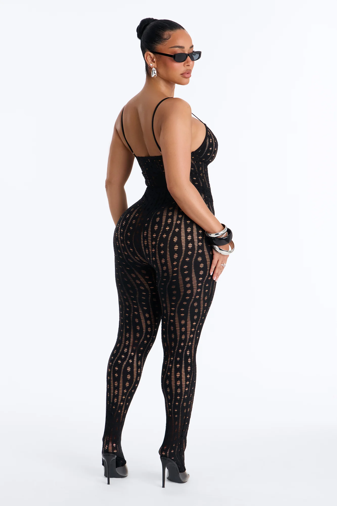 Mariyana Fishnet Skinny Leg Jumpsuit - Black - Image 4