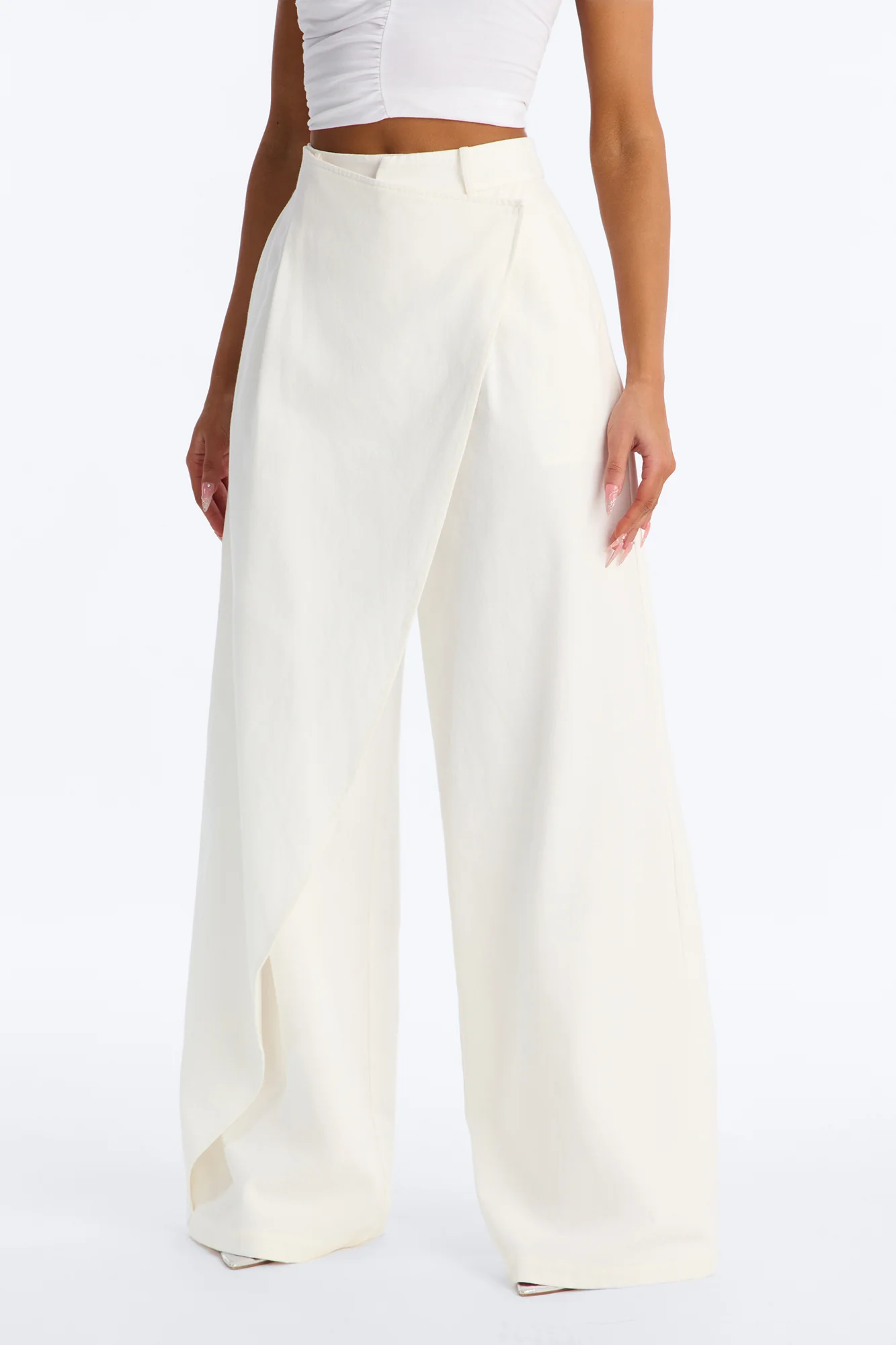 Marjorie High Rise Wrapped Wide Leg Pant - White - Image 2
