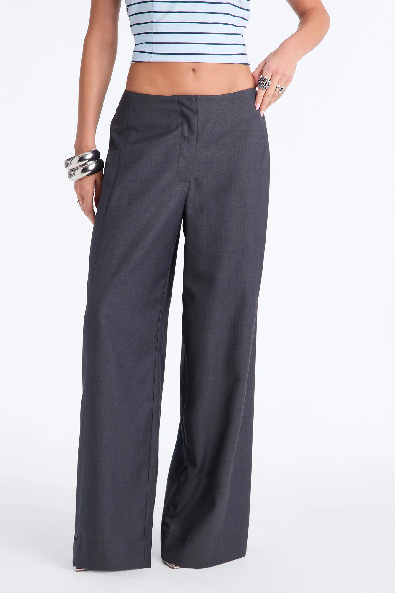 Mark Kate Button Cuff Barrel Leg Trouser - Charcoal - Image 2