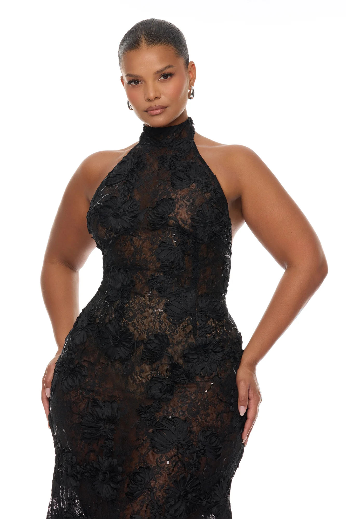 Marlene Sheer Lace Maxi Dress - Black - Image 6