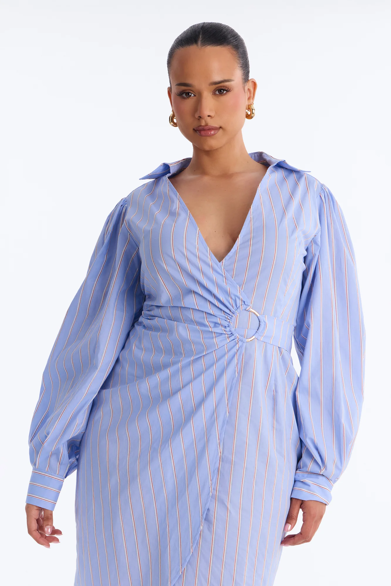 Marlene Stripe Wrap Midi Dress - Blue - Image 6