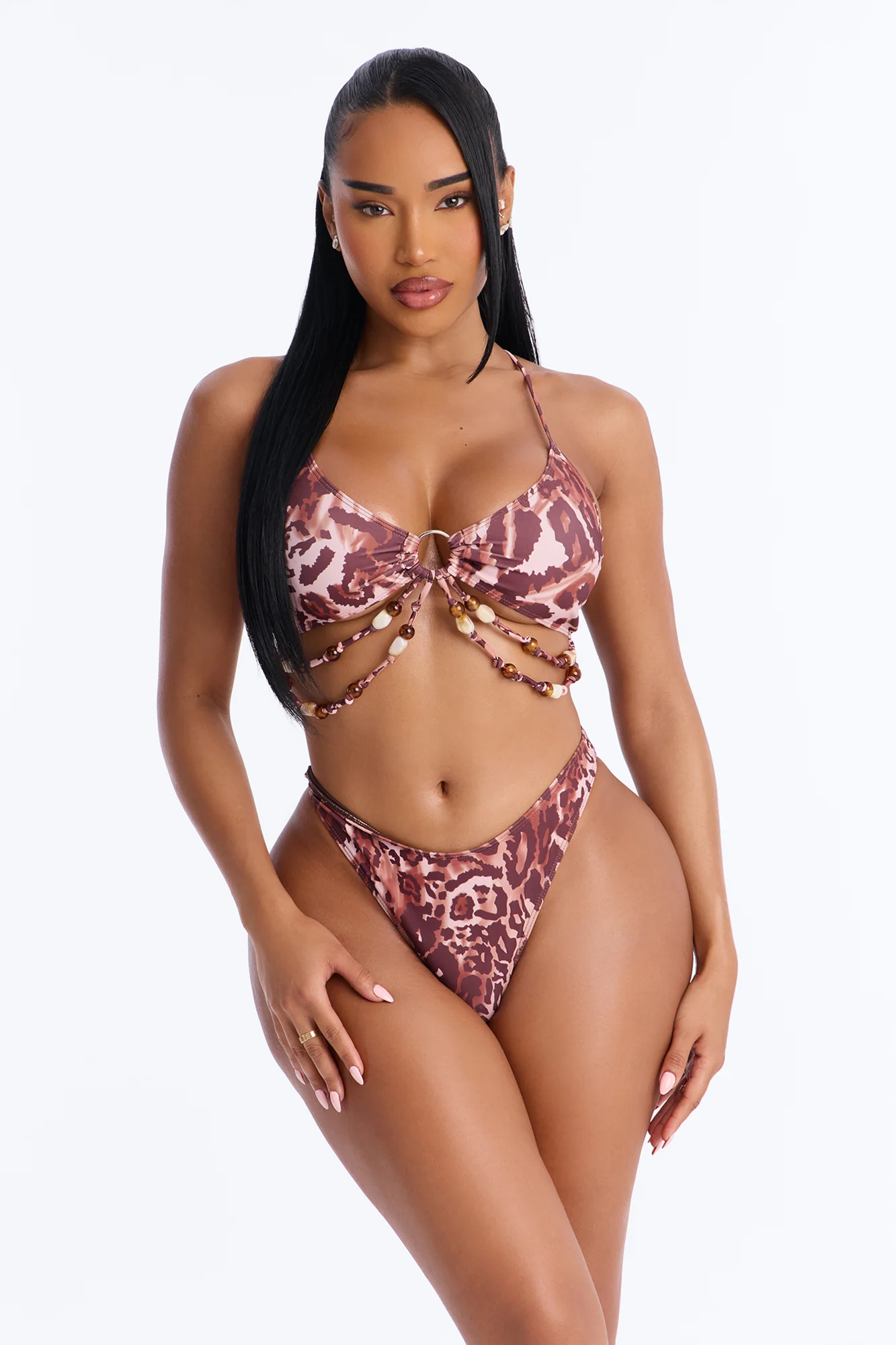 Marley Animal Print 3 Piece Triangle Bikini Pant Set - Pink/combo - Image 2
