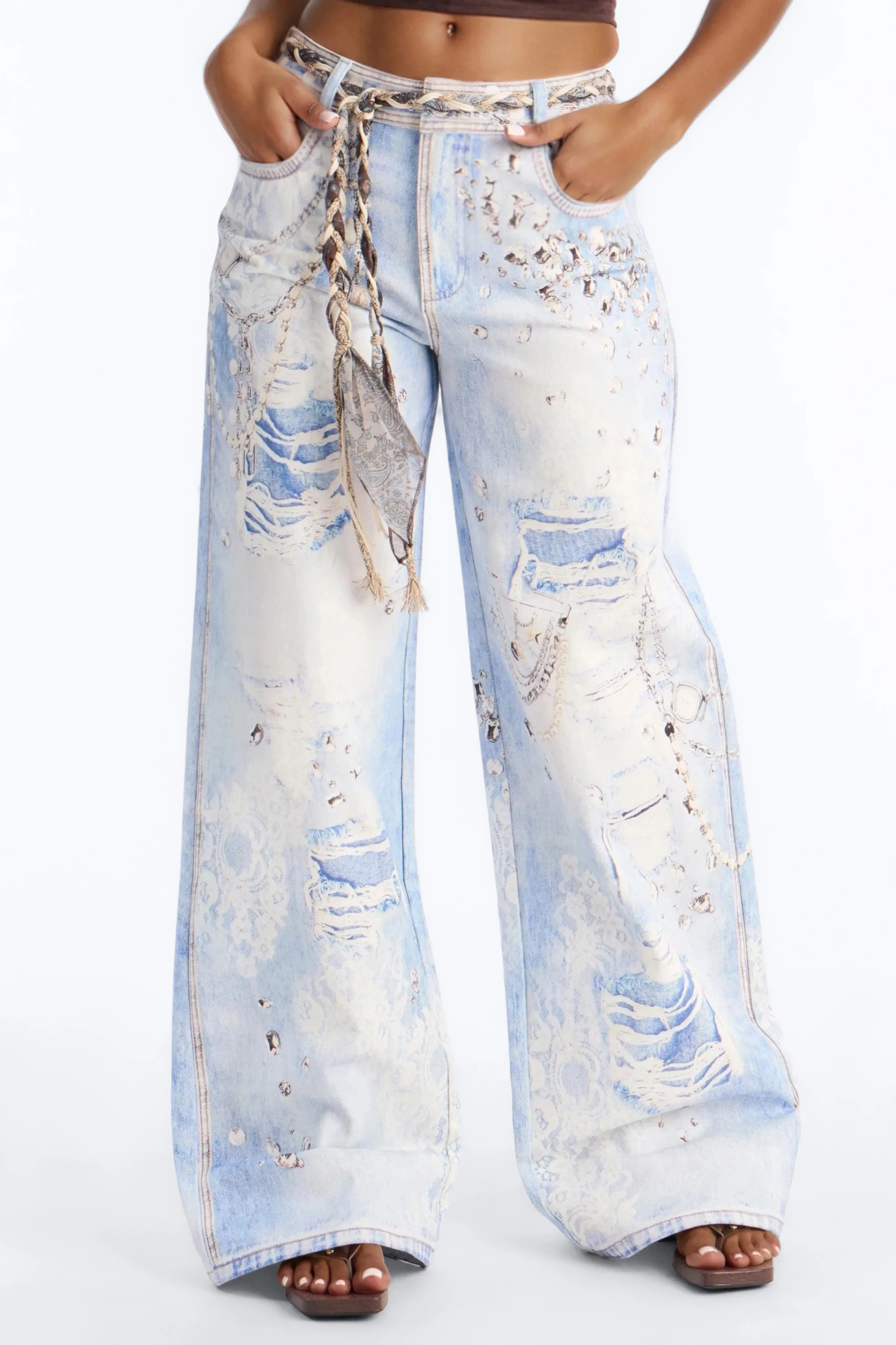 Marlowe Mid Rise Belted Wide Leg Pant 34″ - Blue/combo - Image 3