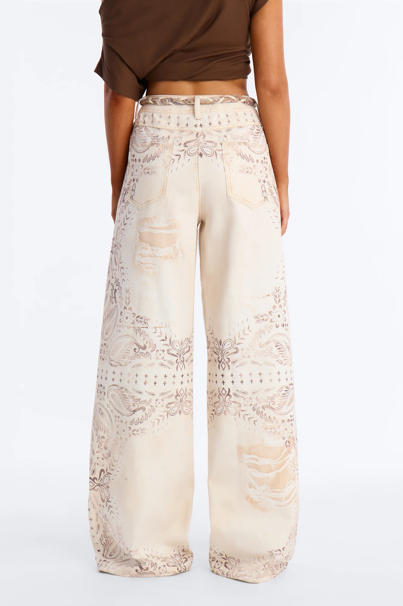 Marlowe Mid Rise Belted Wide Leg Pant 34″ - Cream/combo - Image 4