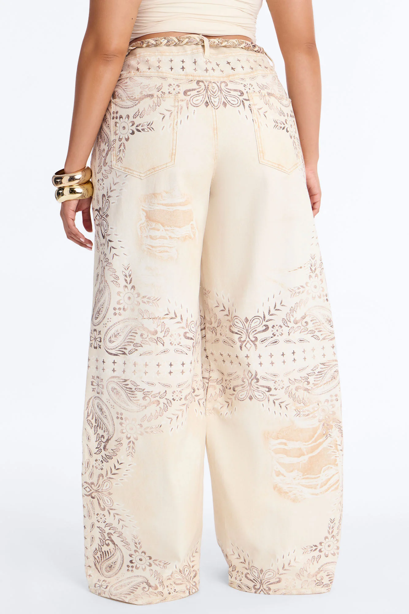 Marlowe Mid Rise Belted Wide Leg Pant 34″ - Cream/combo - Image 8
