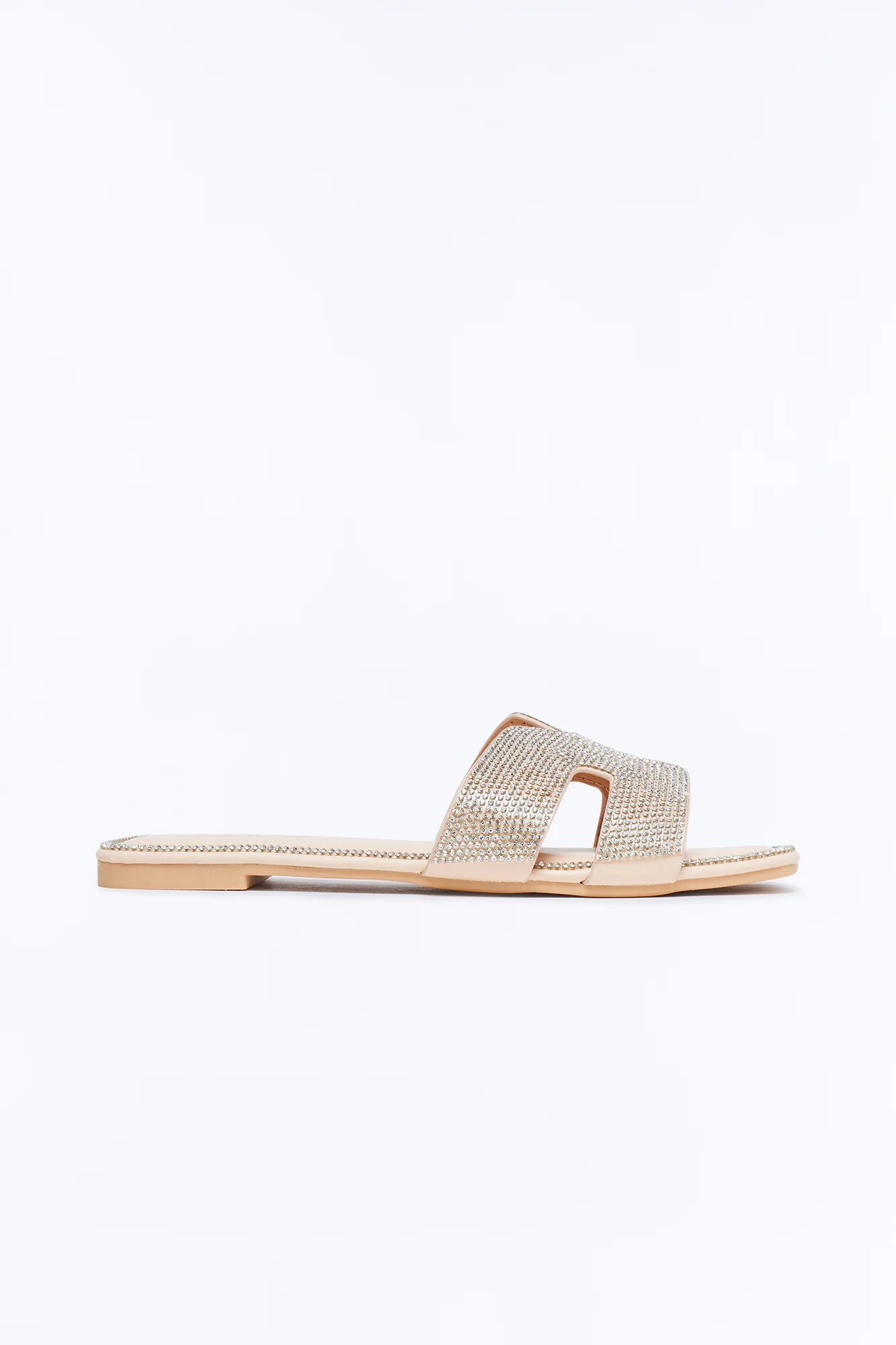 Marta Rhinestone Slip On Sandals - Beige