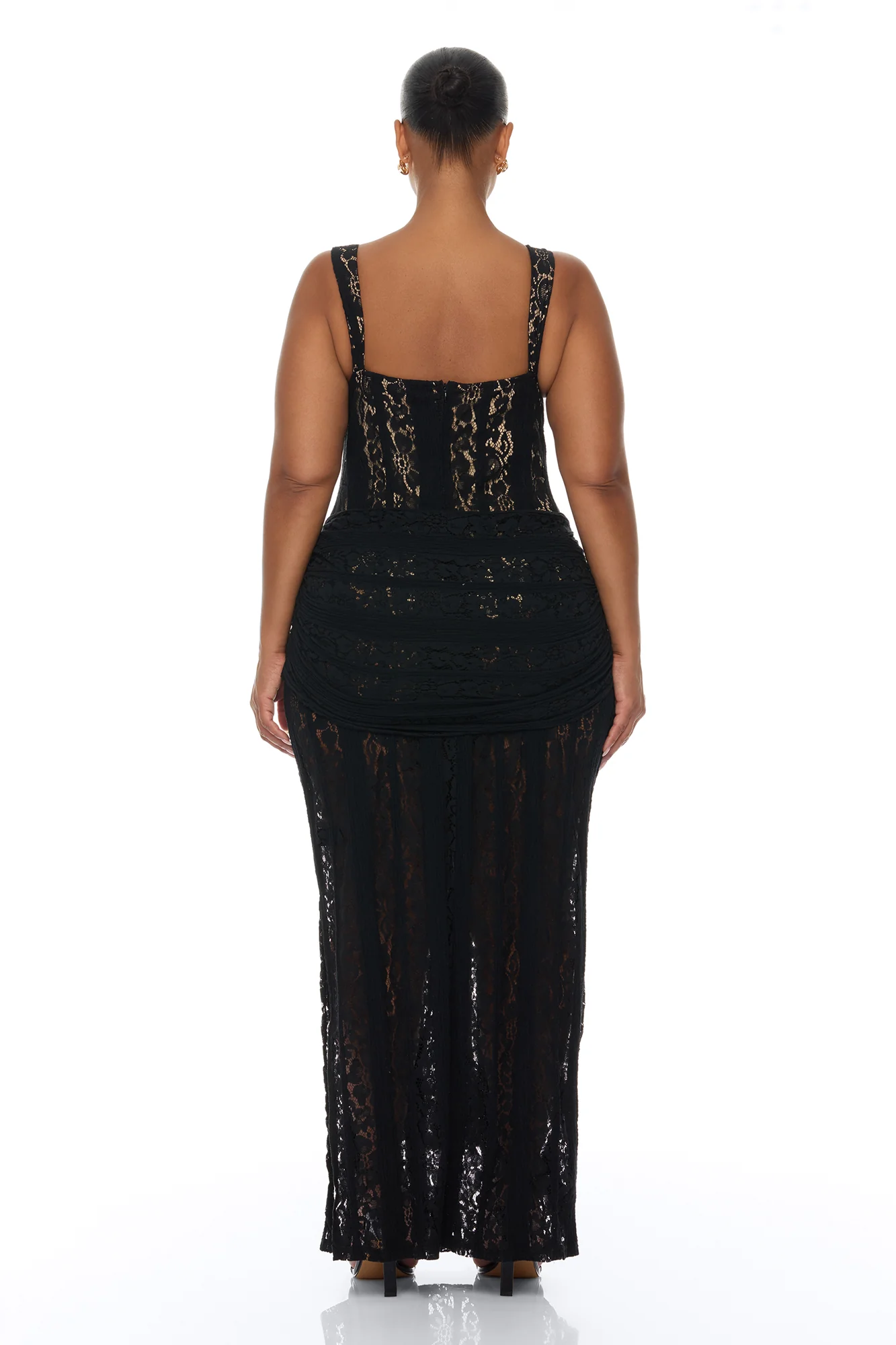 Martina Draped Lace Maxi Dress - Black - Image 9