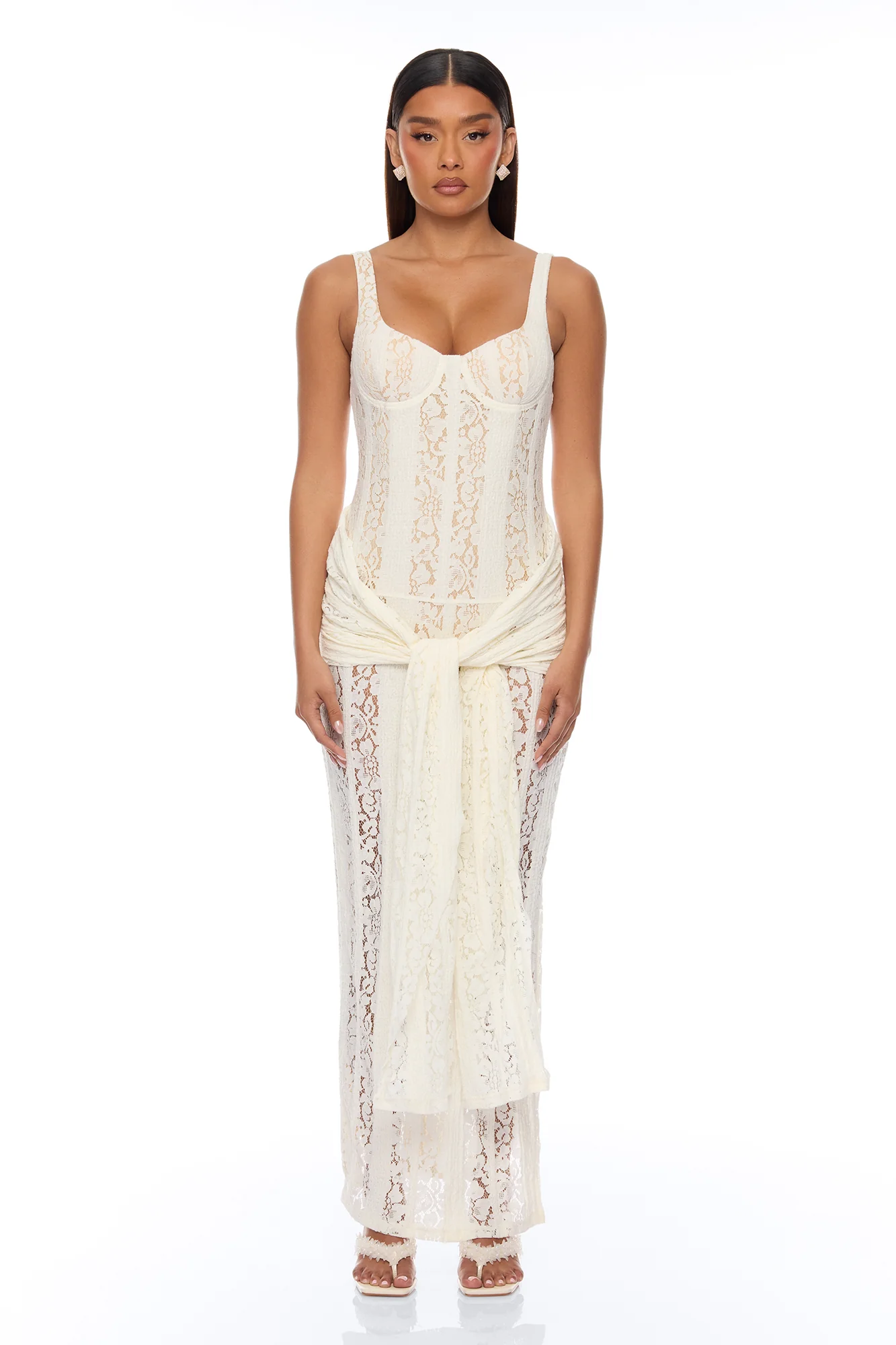 Martina Draped Lace Maxi Dress - Ivory