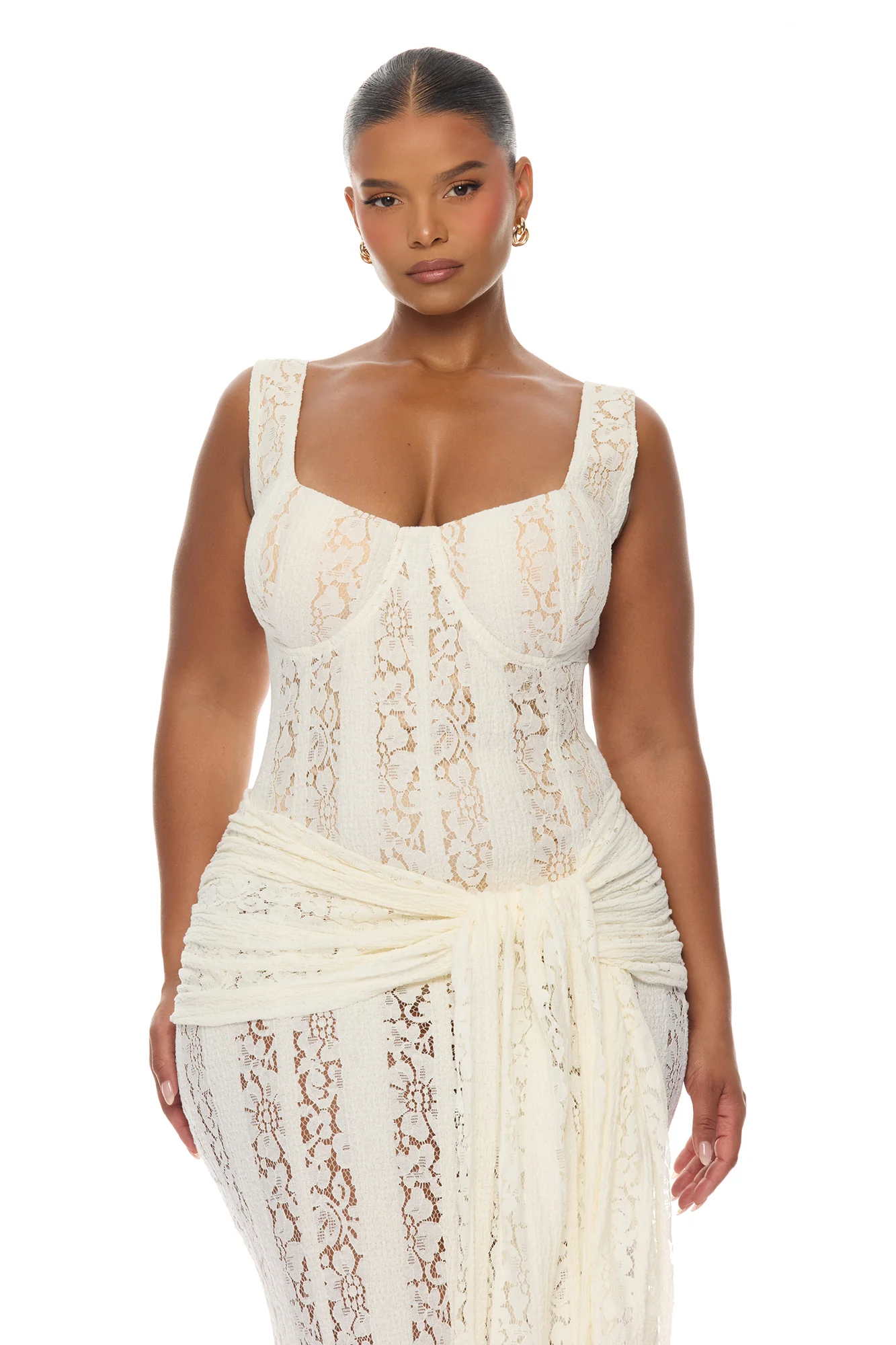 Martina Draped Lace Maxi Dress - Ivory - Image 6