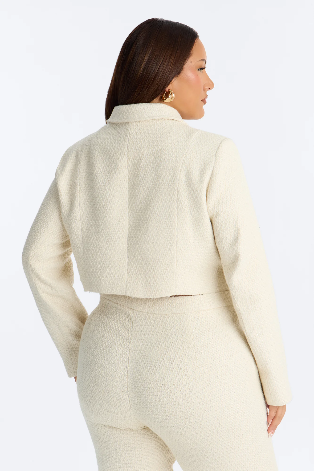 Mary Jane Cropped Tweed Coat - Ivory - Image 8
