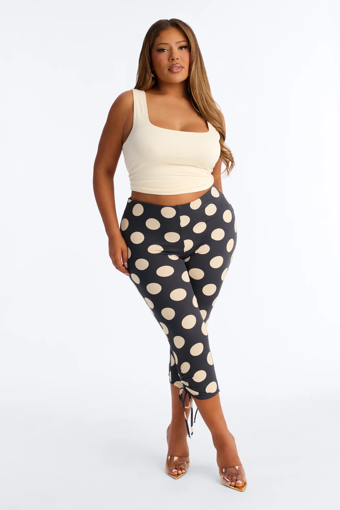 Mary Mid Rise Rouched Polka Dot Capri Legging 19″ - Navy/combo - Image 5