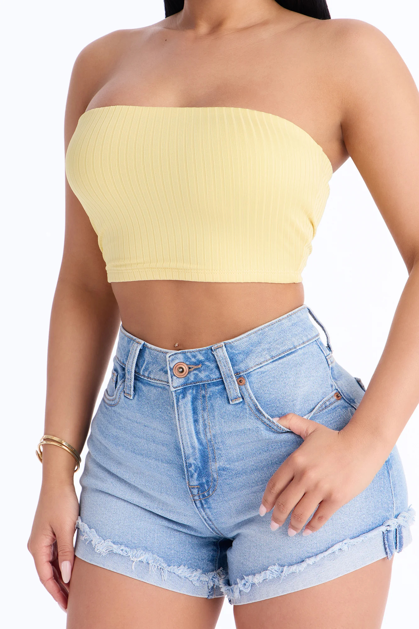 Masha Double Lined Ribbed Tube Top - Butter Yellow - Image 3