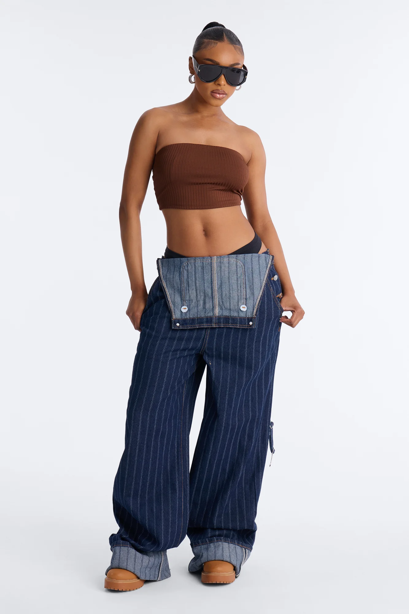 Masha Double Lined Ribbed Tube Top - Chocolate - Image 2