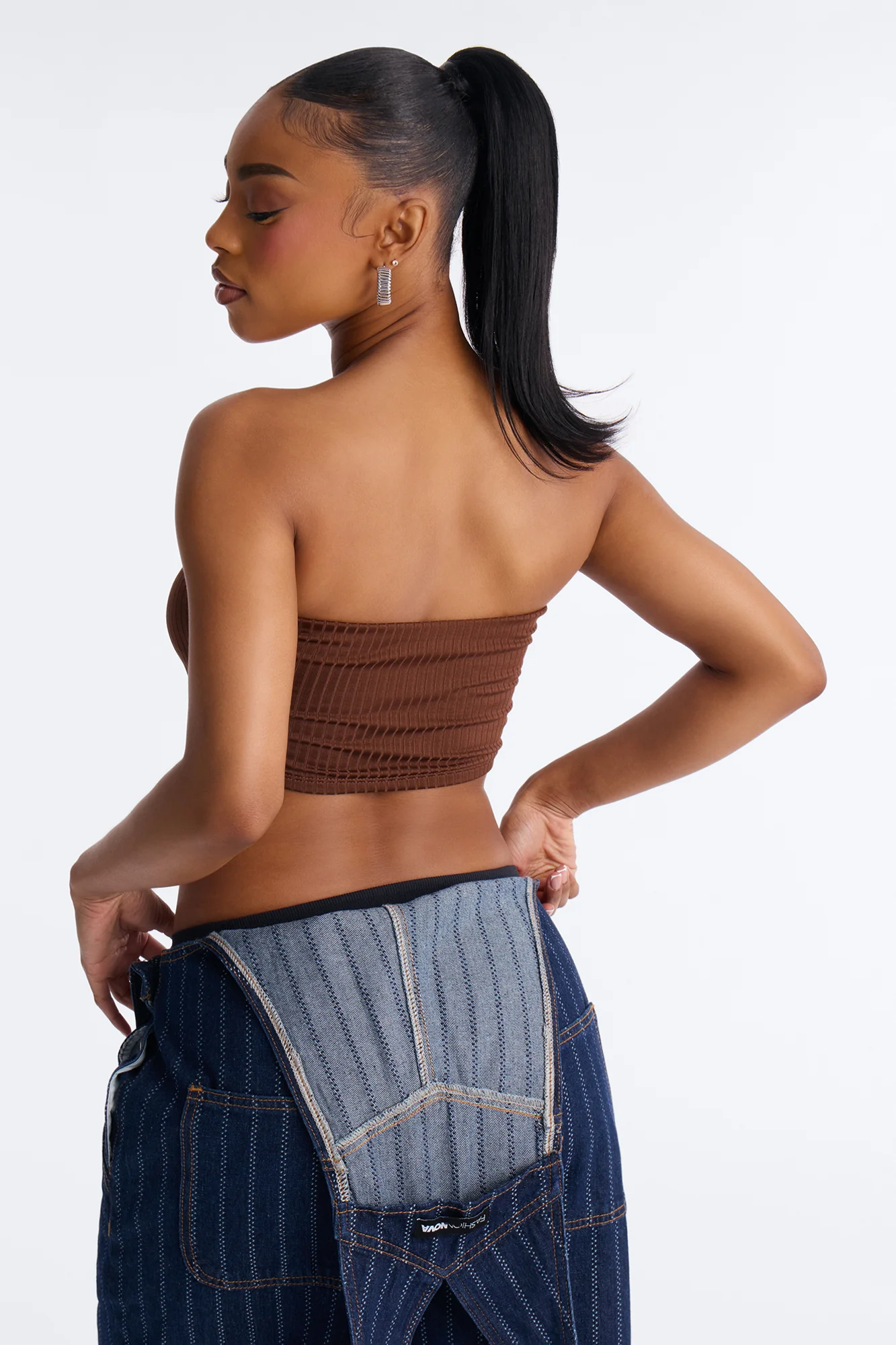 Masha Double Lined Ribbed Tube Top - Chocolate - Image 4