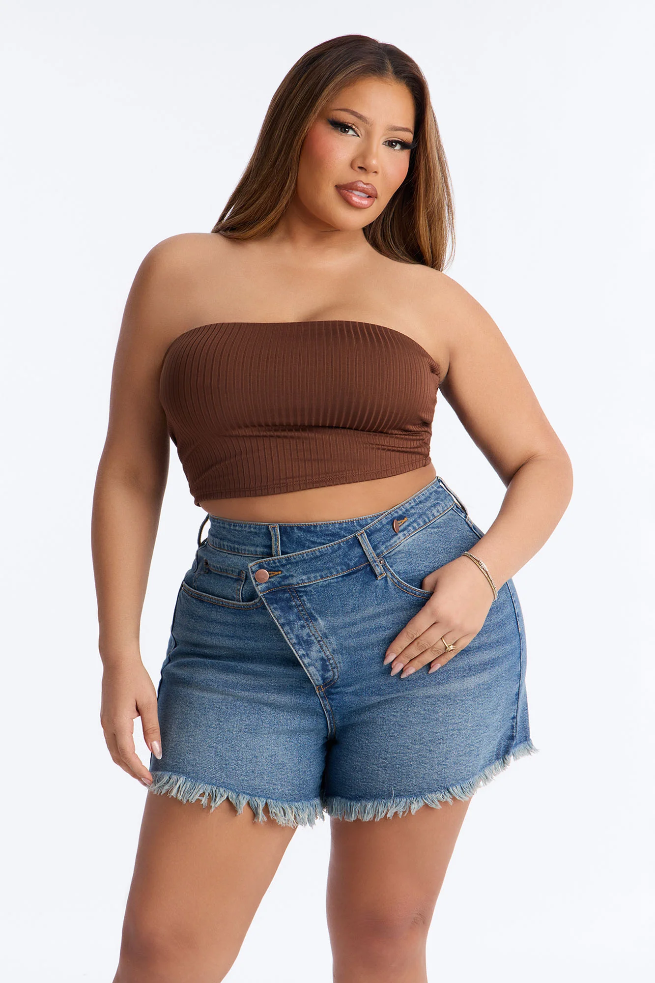 Masha Double Lined Ribbed Tube Top - Chocolate - Image 5