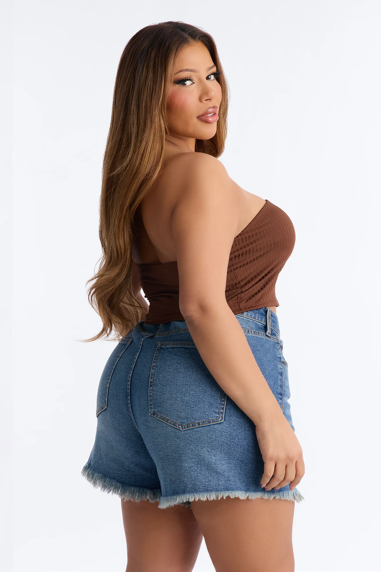 Masha Double Lined Ribbed Tube Top - Chocolate - Image 7