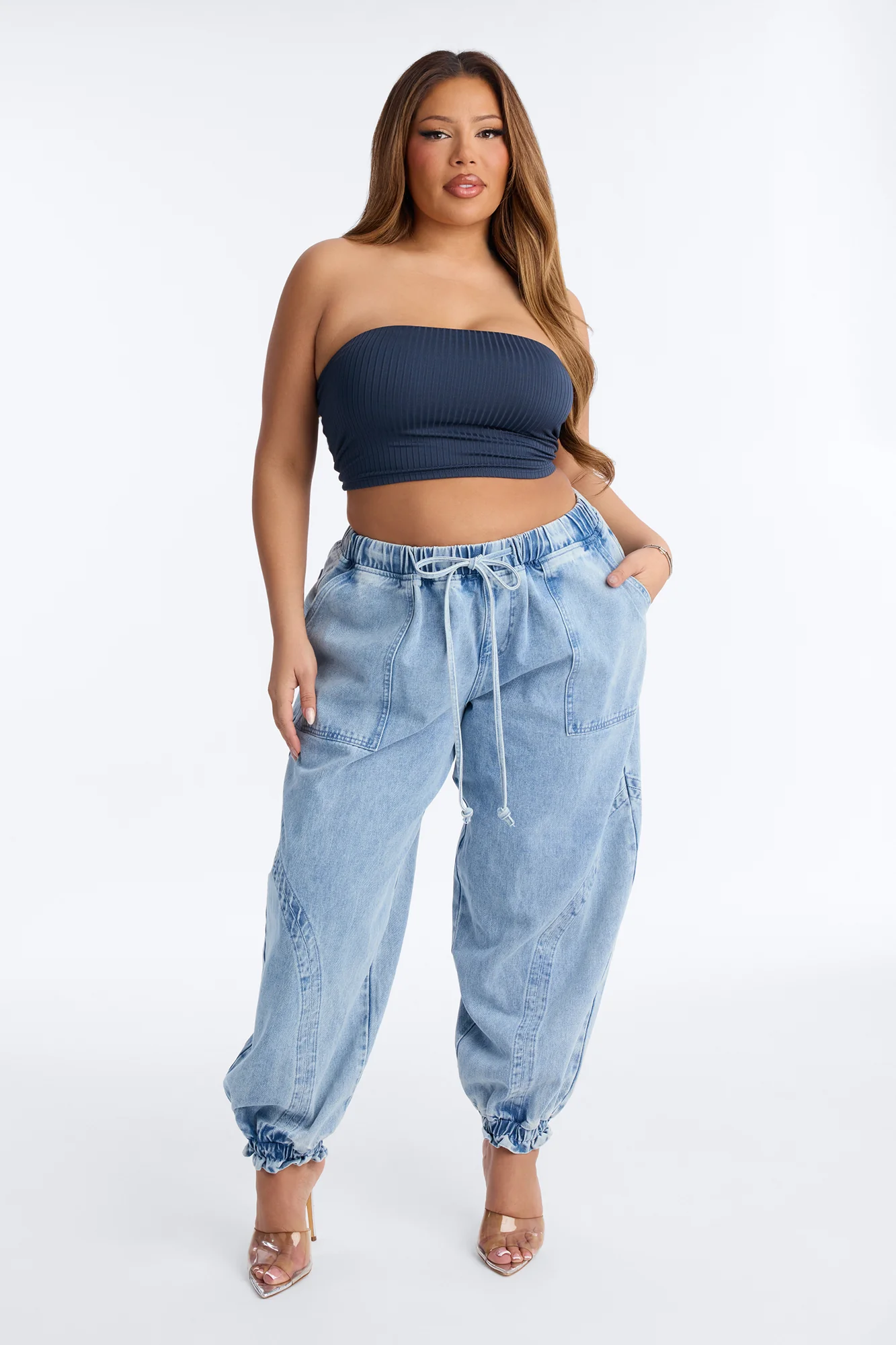 Masha Double Lined Ribbed Tube Top - Navy - Image 6