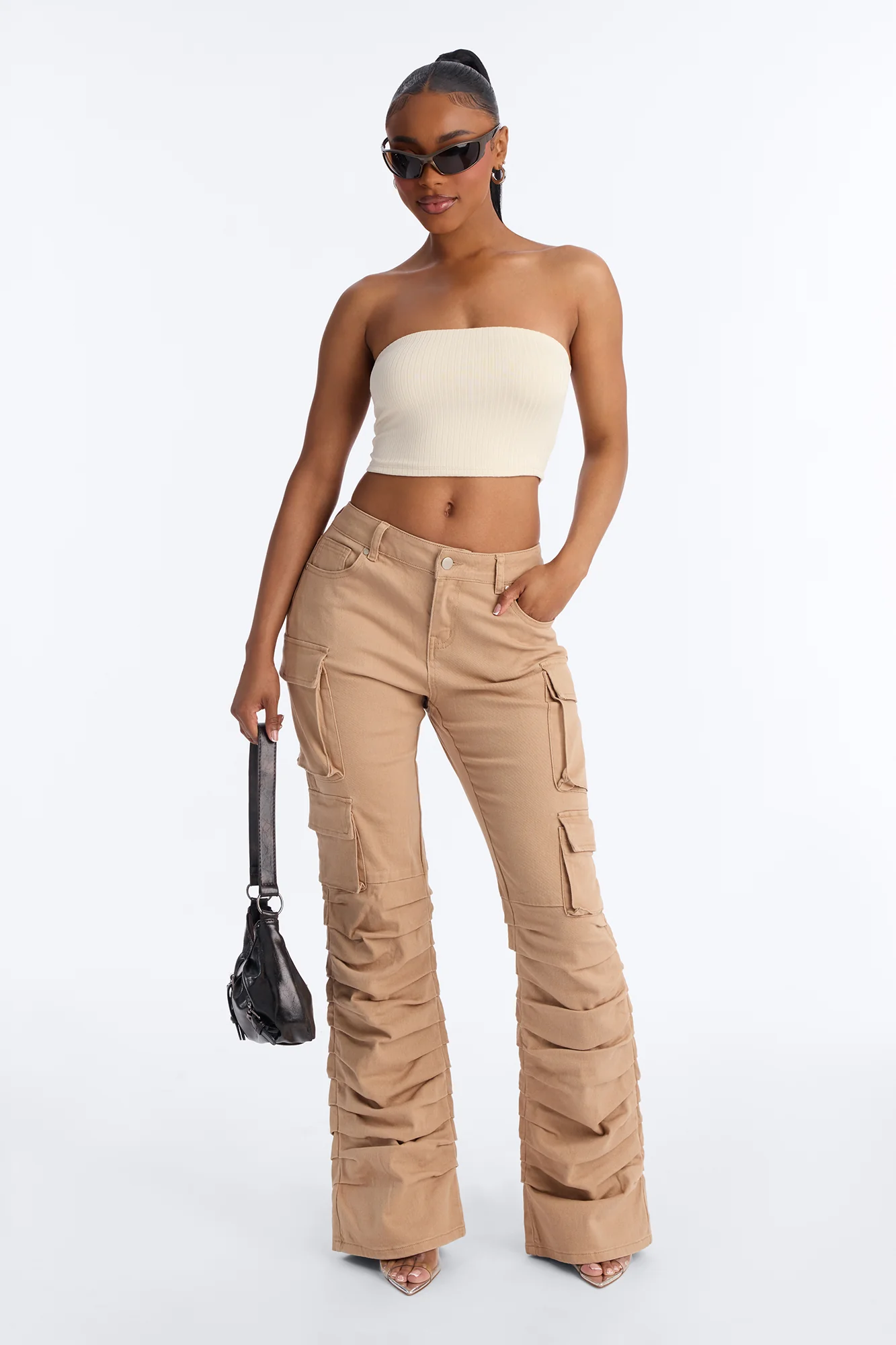 Masha Double Lined Ribbed Tube Top - Stone - Image 2