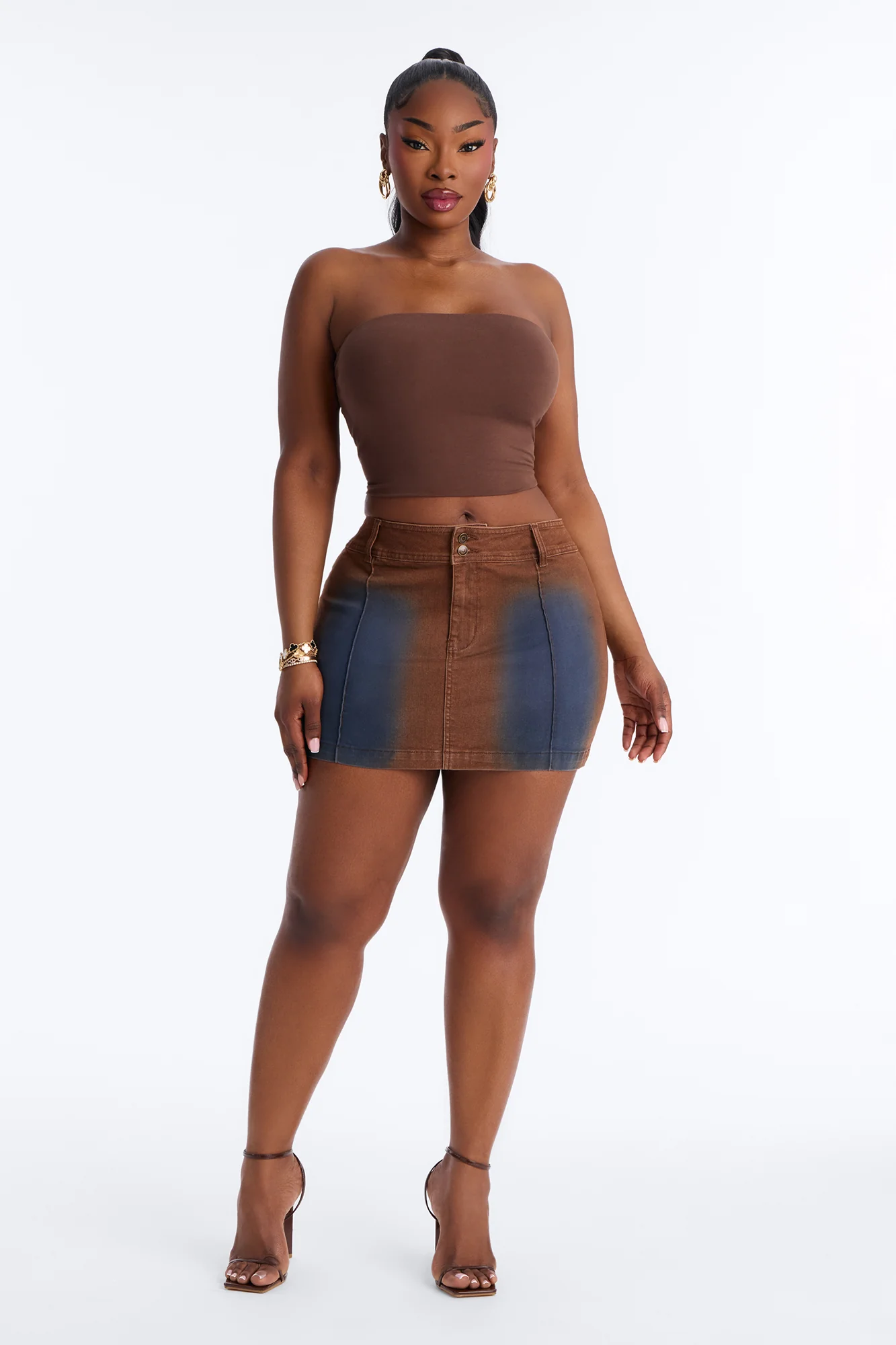 Match My Aura Tinted Denim Mini Skirt - Brown/combo - Image 5