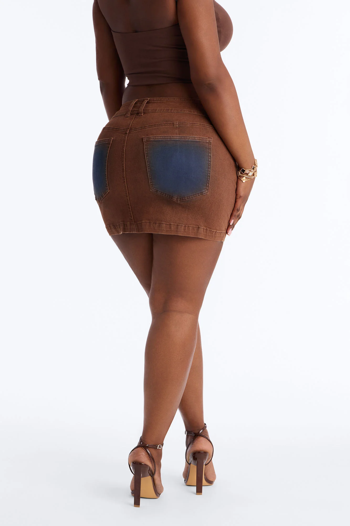 Match My Aura Tinted Denim Mini Skirt - Brown/combo - Image 8