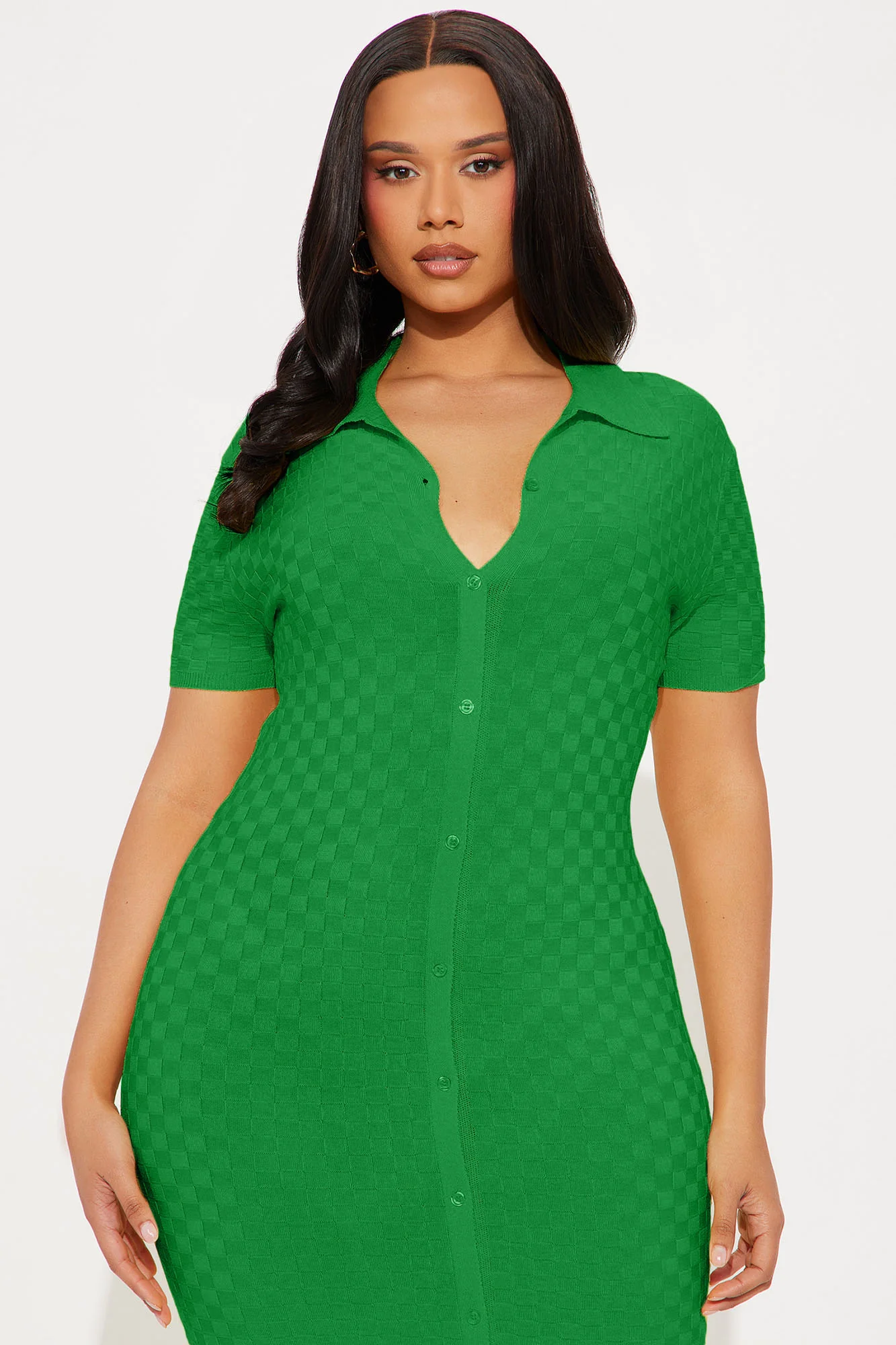 Match My Vibe Checkered Midi Dress - Kelly Green - Image 5