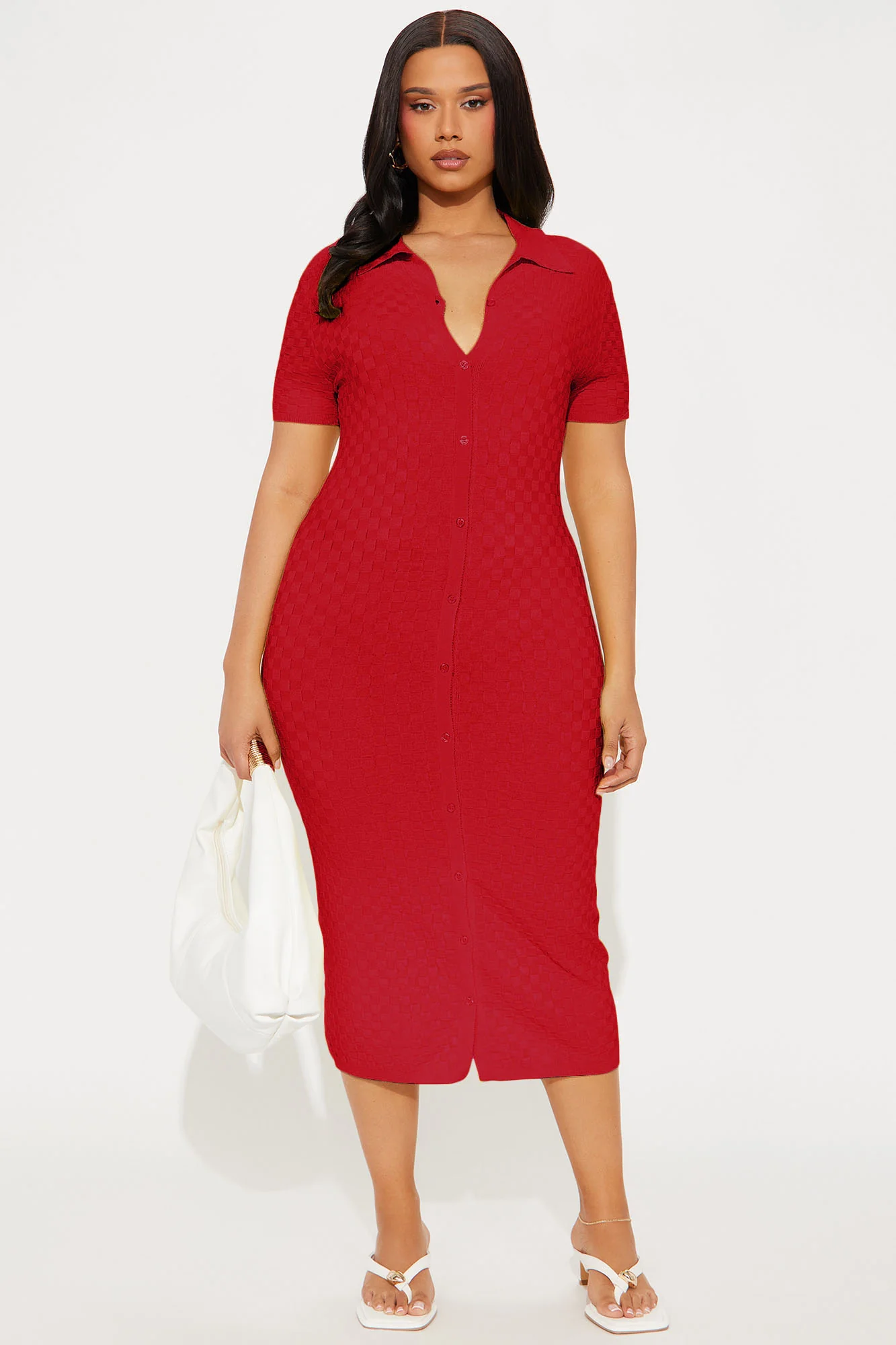 Match My Vibe Checkered Midi Dress - Red - Image 4