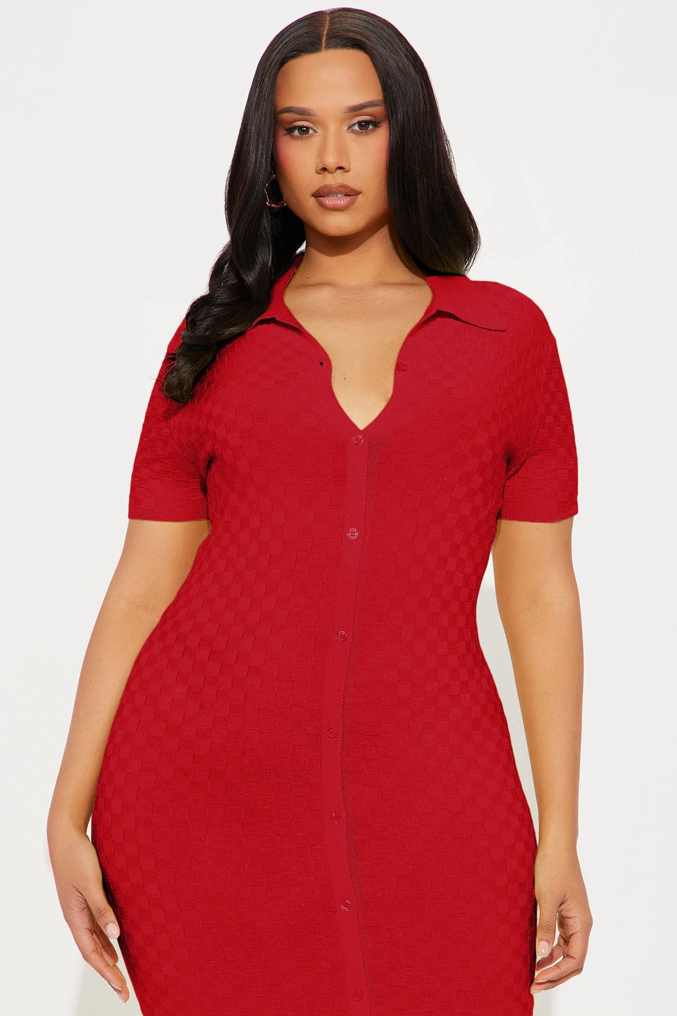 Match My Vibe Checkered Midi Dress - Red - Image 5