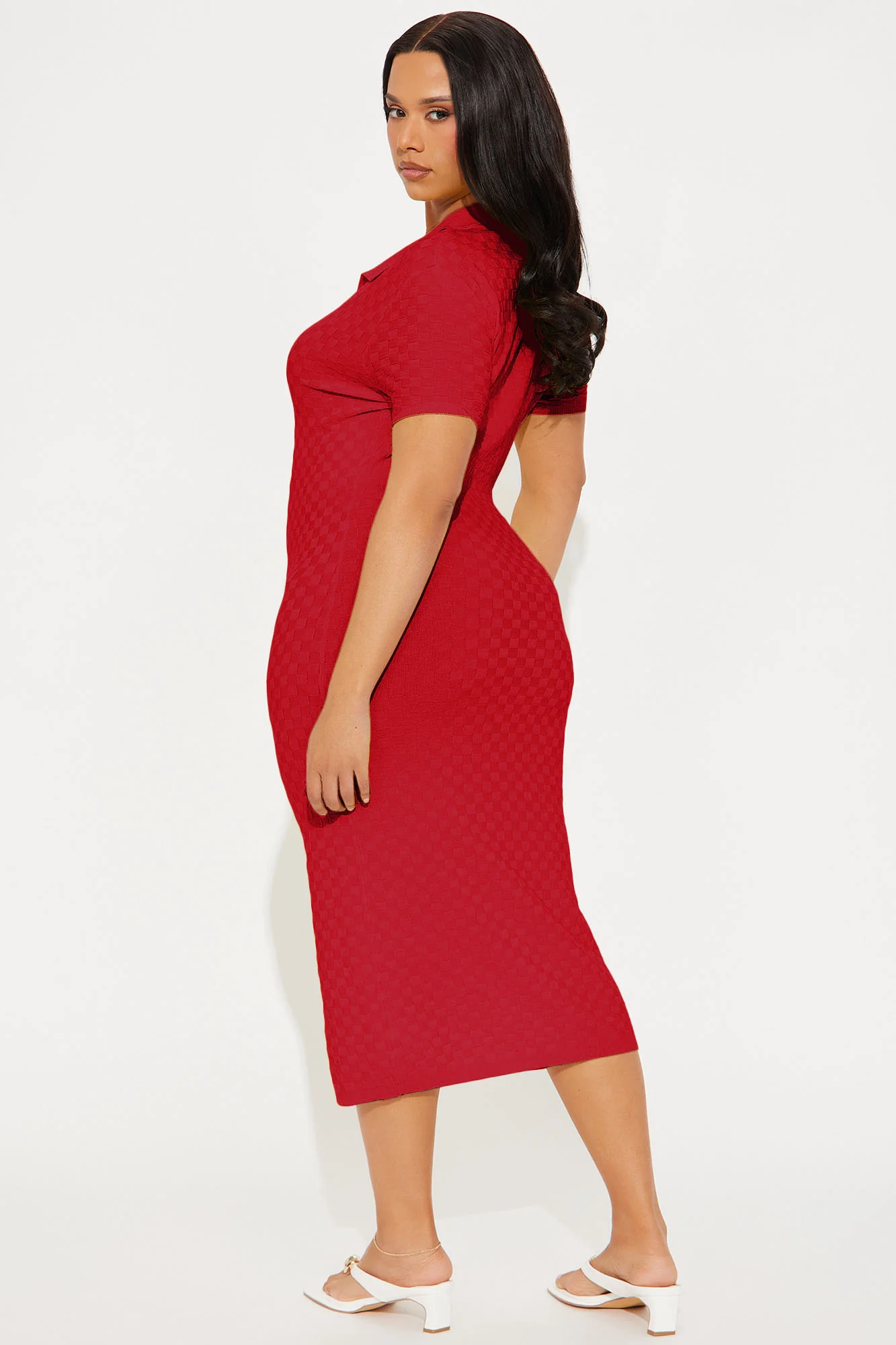 Match My Vibe Checkered Midi Dress - Red - Image 6