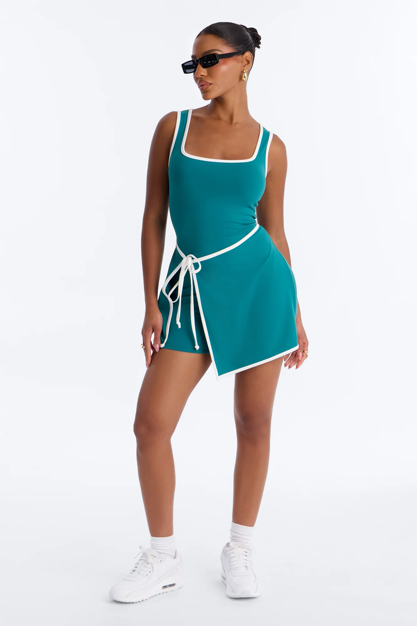 Match Point Tie Waist Romper - Hunter