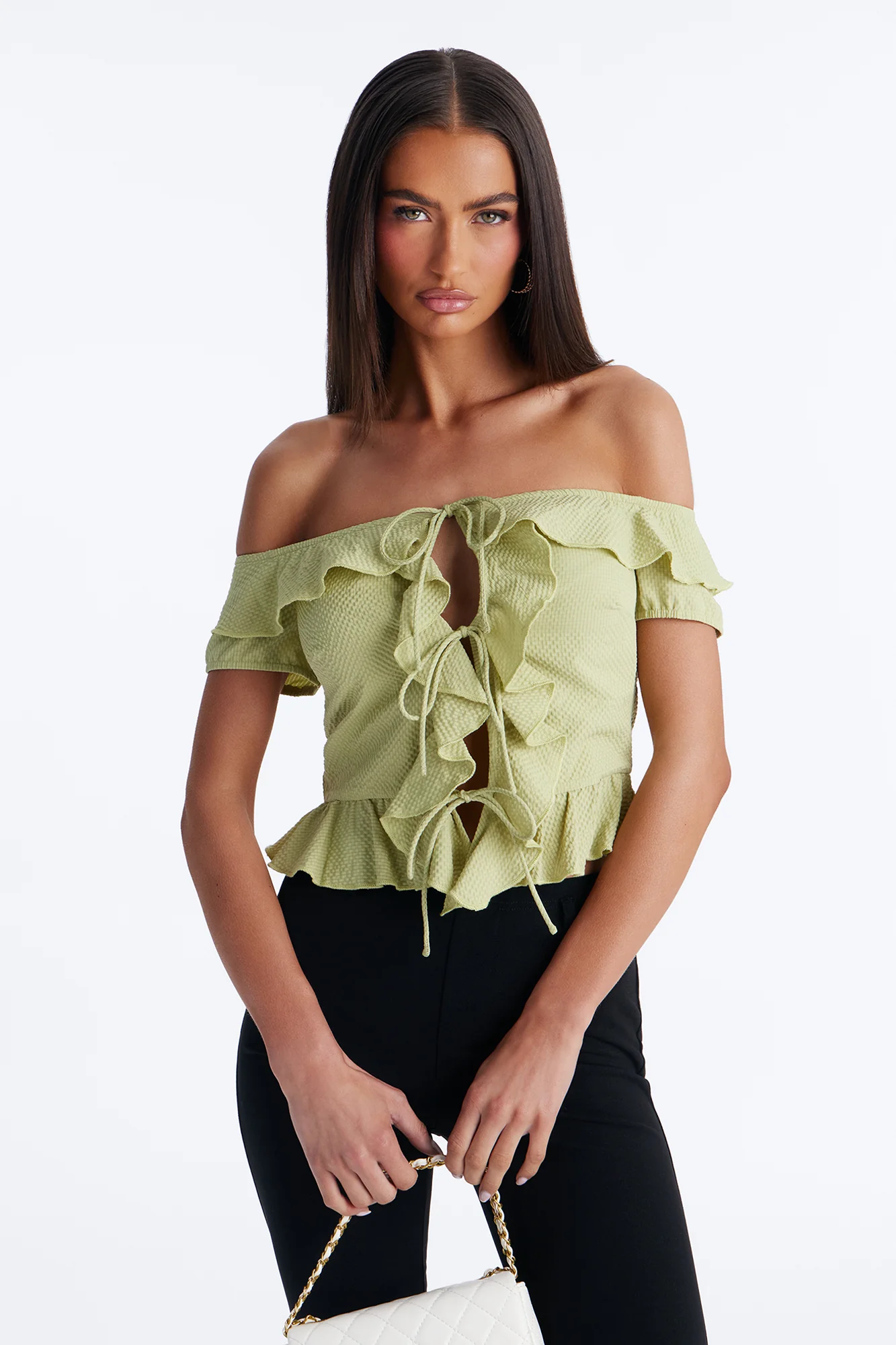 Matcha Girly Ruffle Flyaway Top - Sage