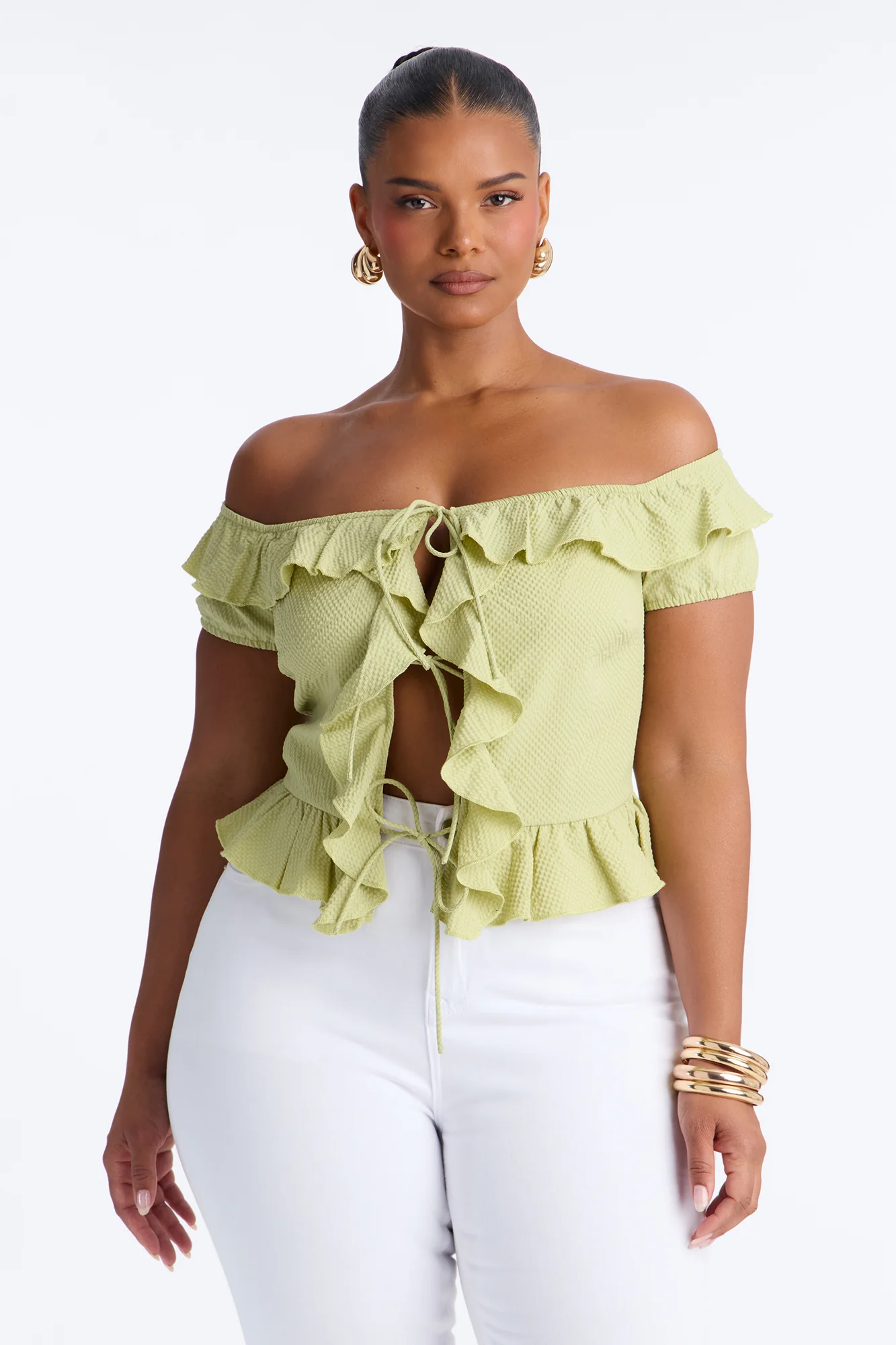 Matcha Girly Ruffle Flyaway Top - Sage - Image 5