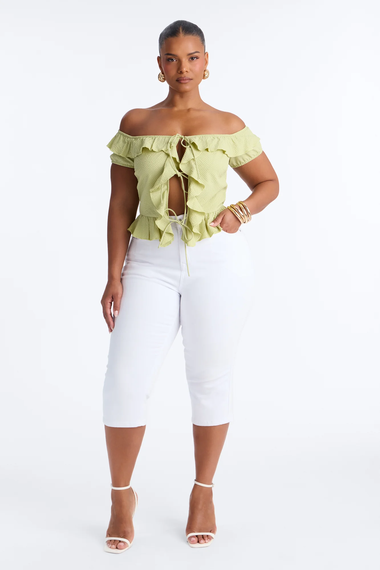 Matcha Girly Ruffle Flyaway Top - Sage - Image 6