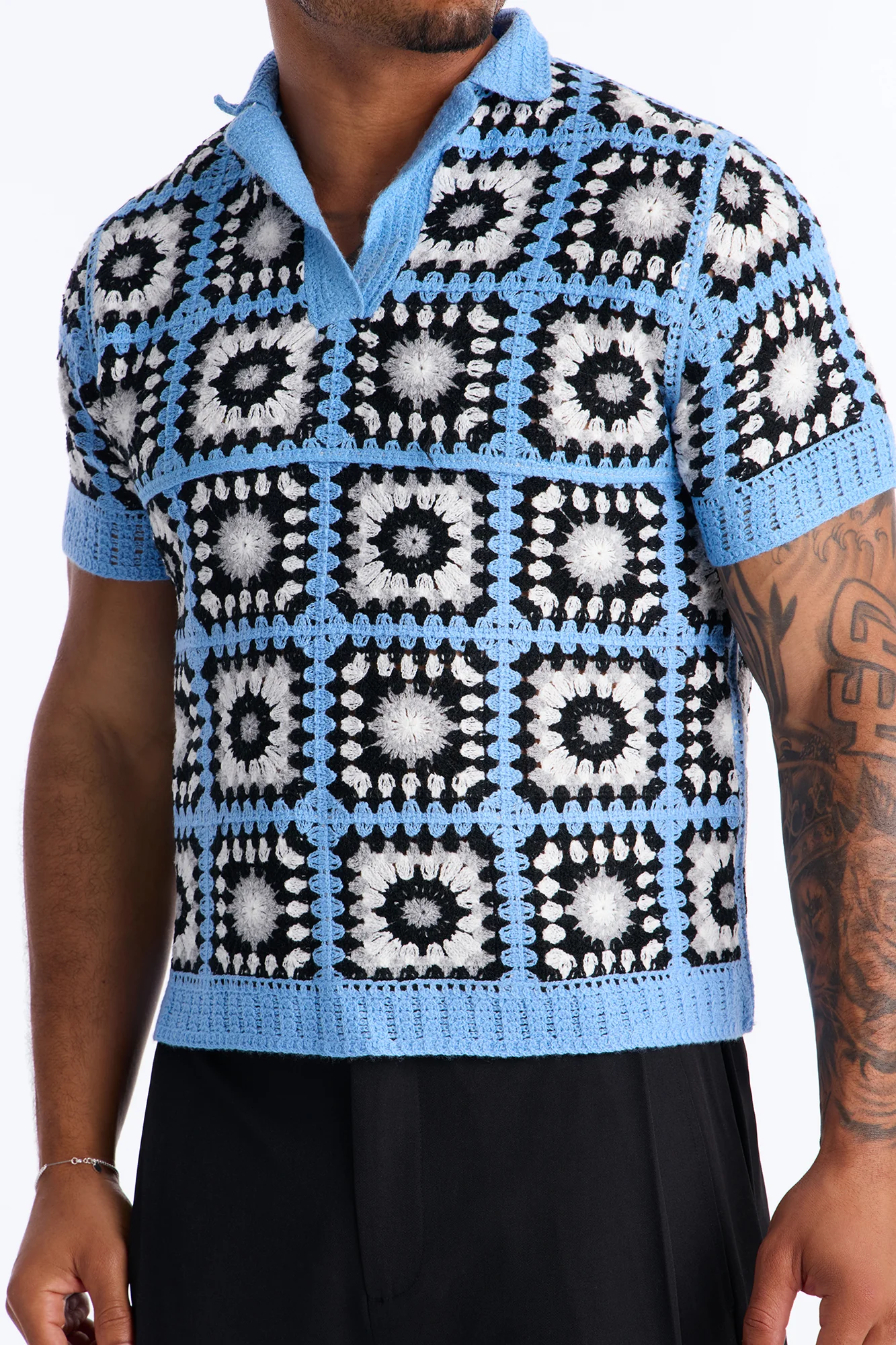Matrix Power Crochet Johnny Collar Polo - Blue - Image 3