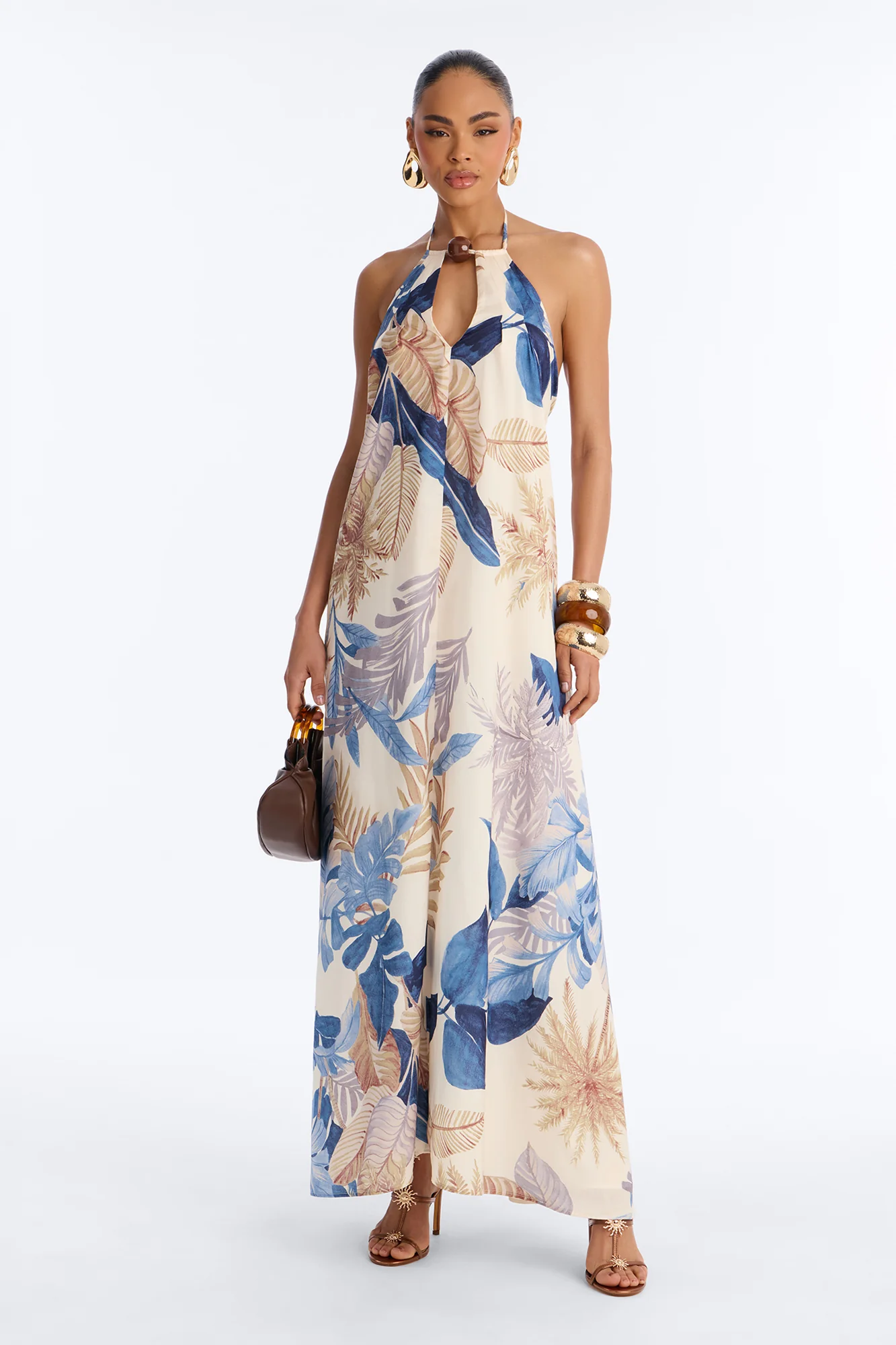 Maui Tropical Keyhole Maxi Dress - Blue/combo