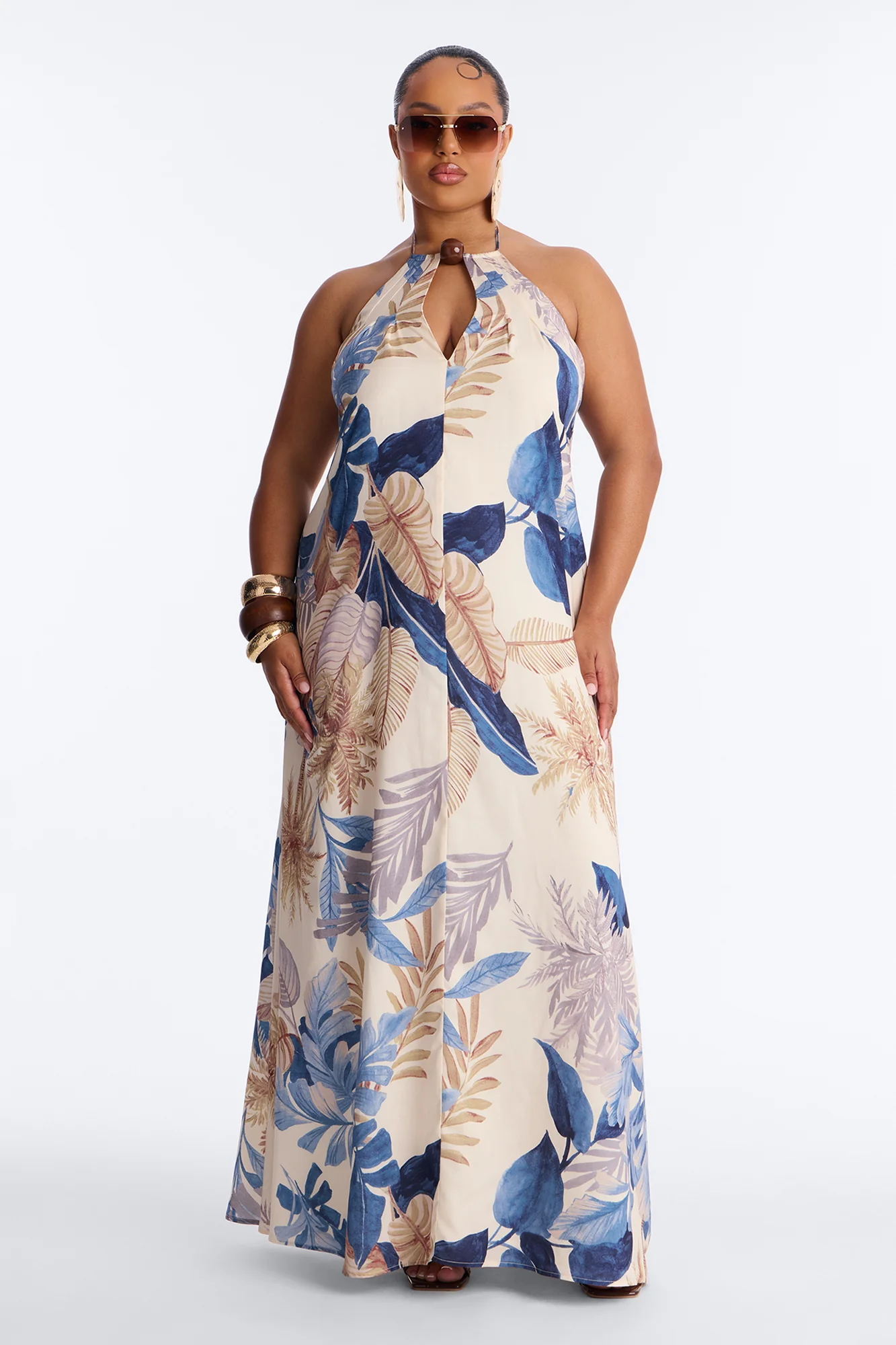 Maui Tropical Keyhole Maxi Dress - Blue/combo - Image 5