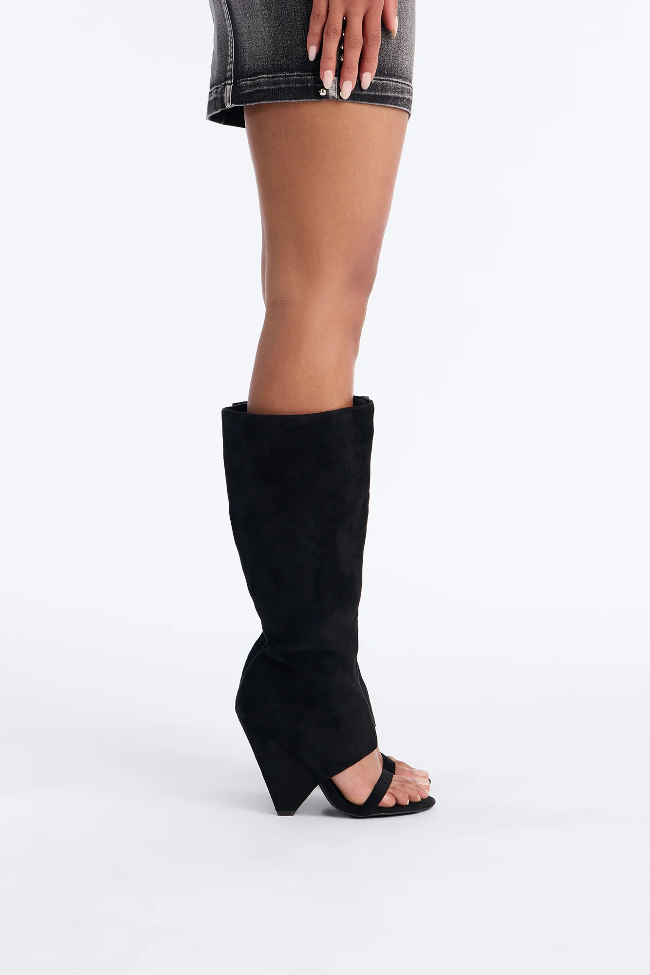 Mavey Suede Overlay Heels - Black - Image 3