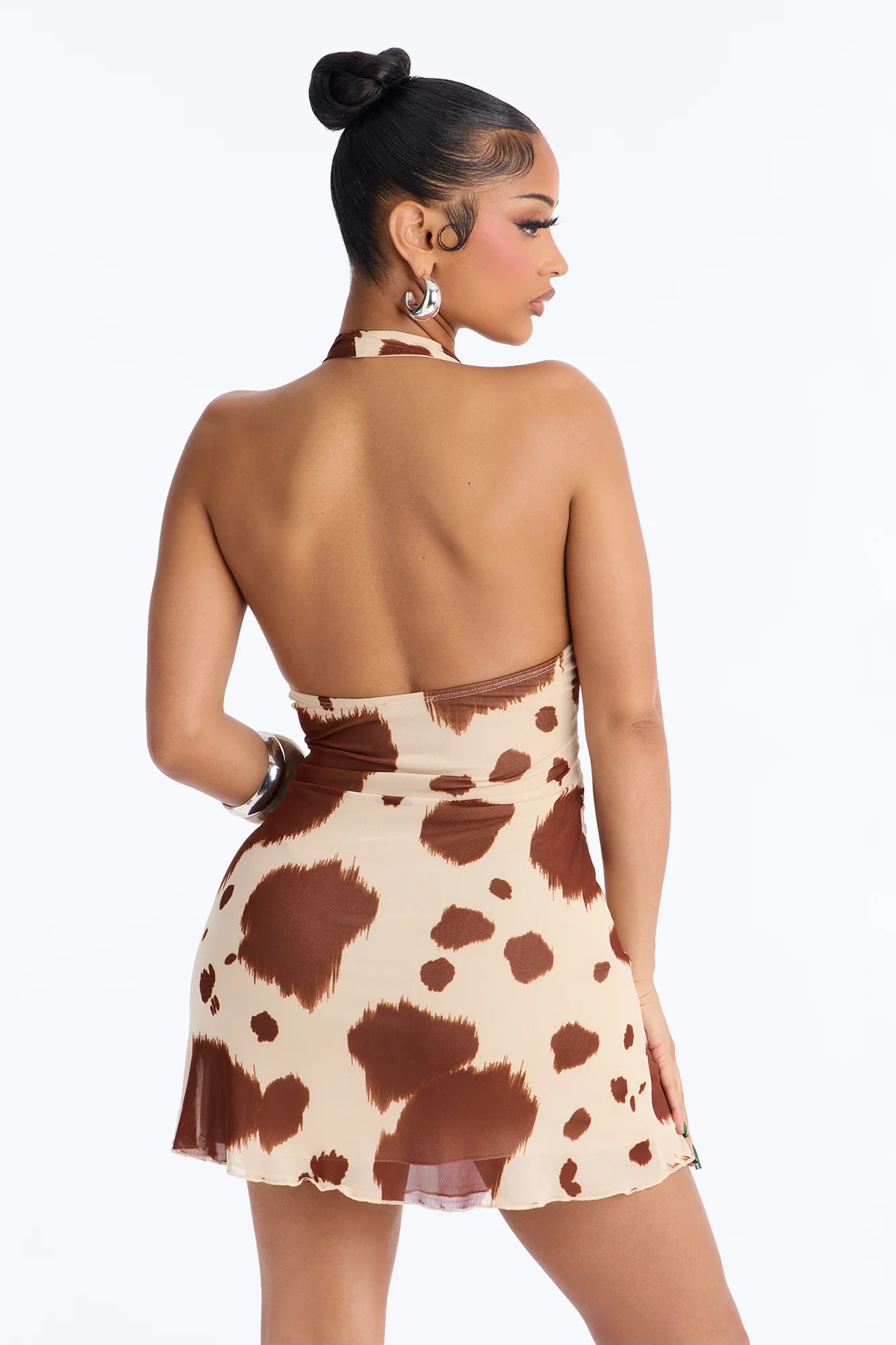 Mavis Cowl Neck Mesh Mini Dress - Brown Combo - Image 4