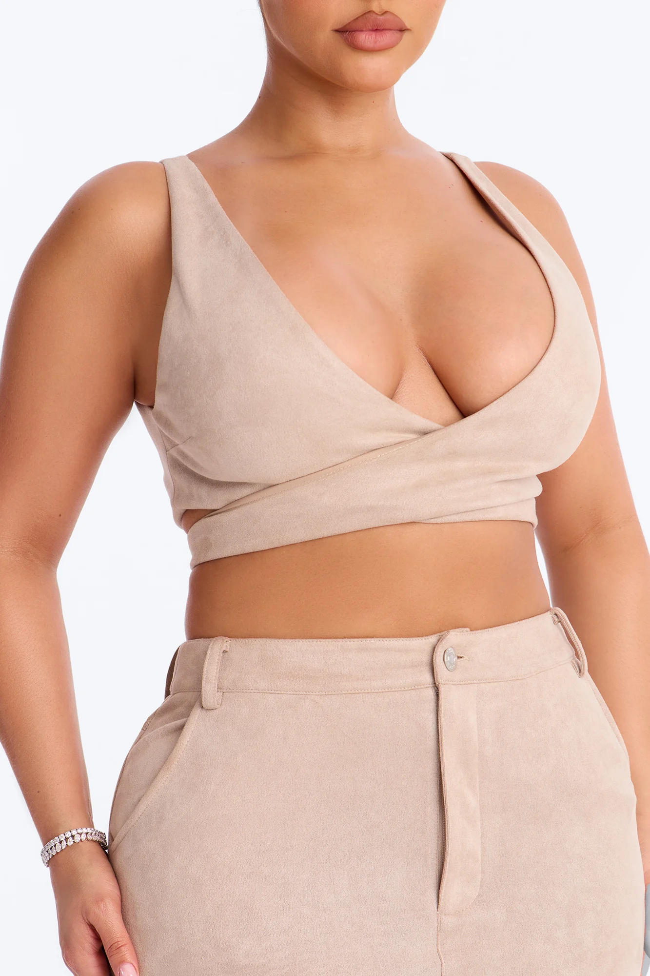 Maxine Faux Suede Skirt Set - Stone - Image 3