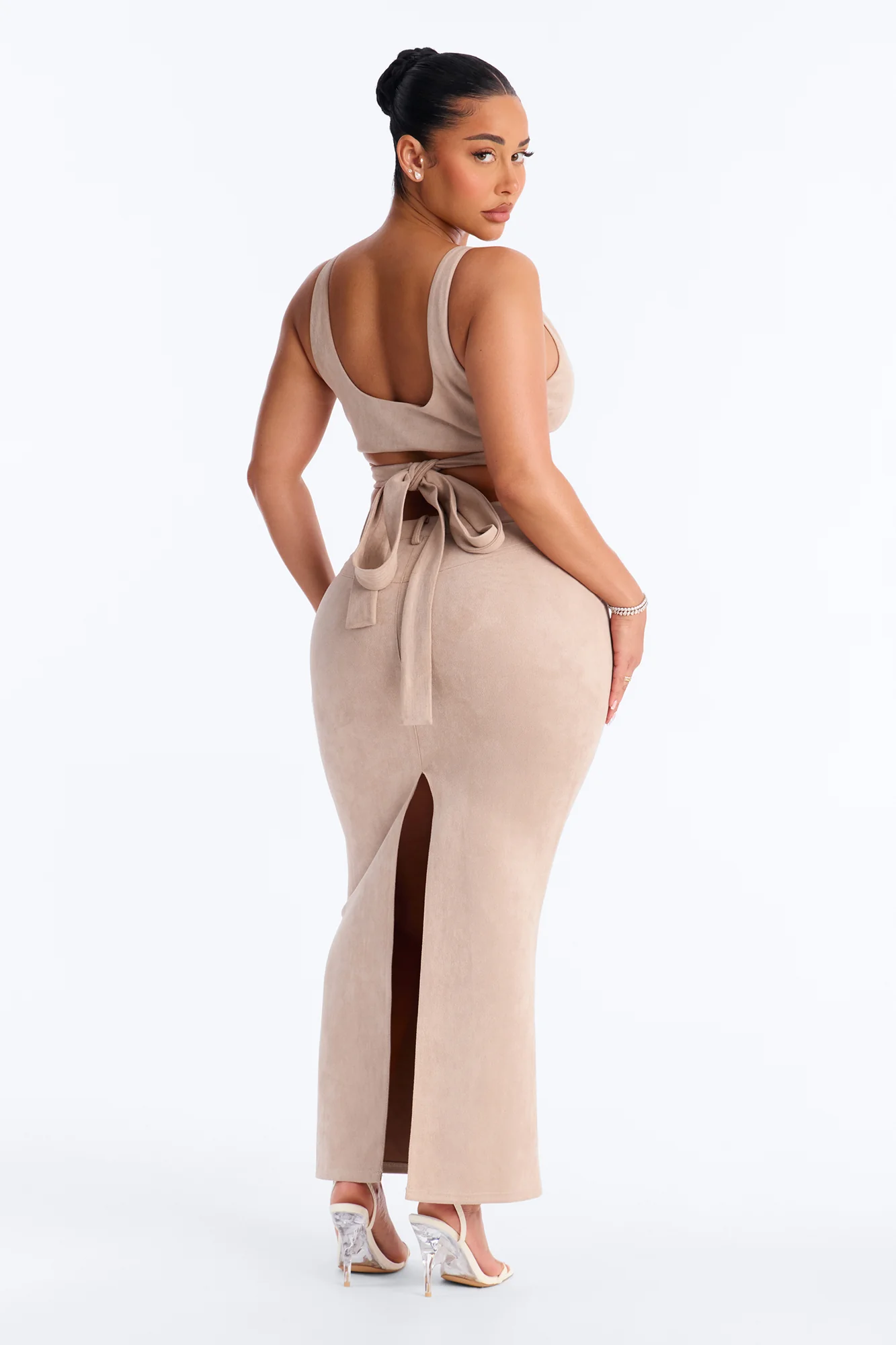 Maxine Faux Suede Skirt Set - Stone - Image 4