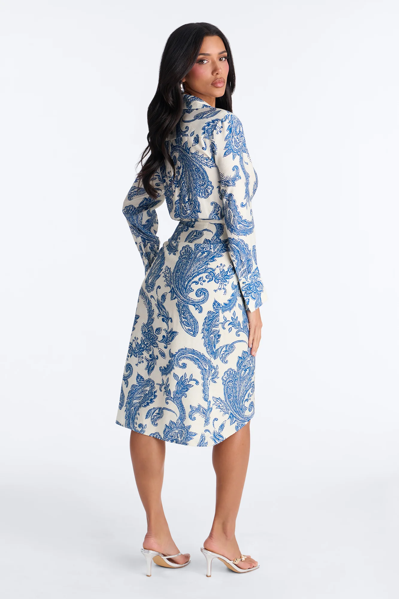 Maxine Printed Shirt Midi Dress - White/Blue - Image 4